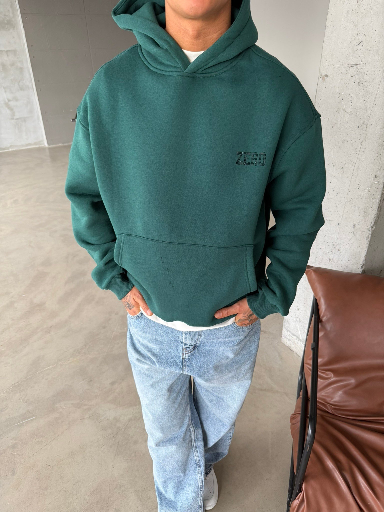 00 Zero Taşlı Sweatshirt - Yeşil