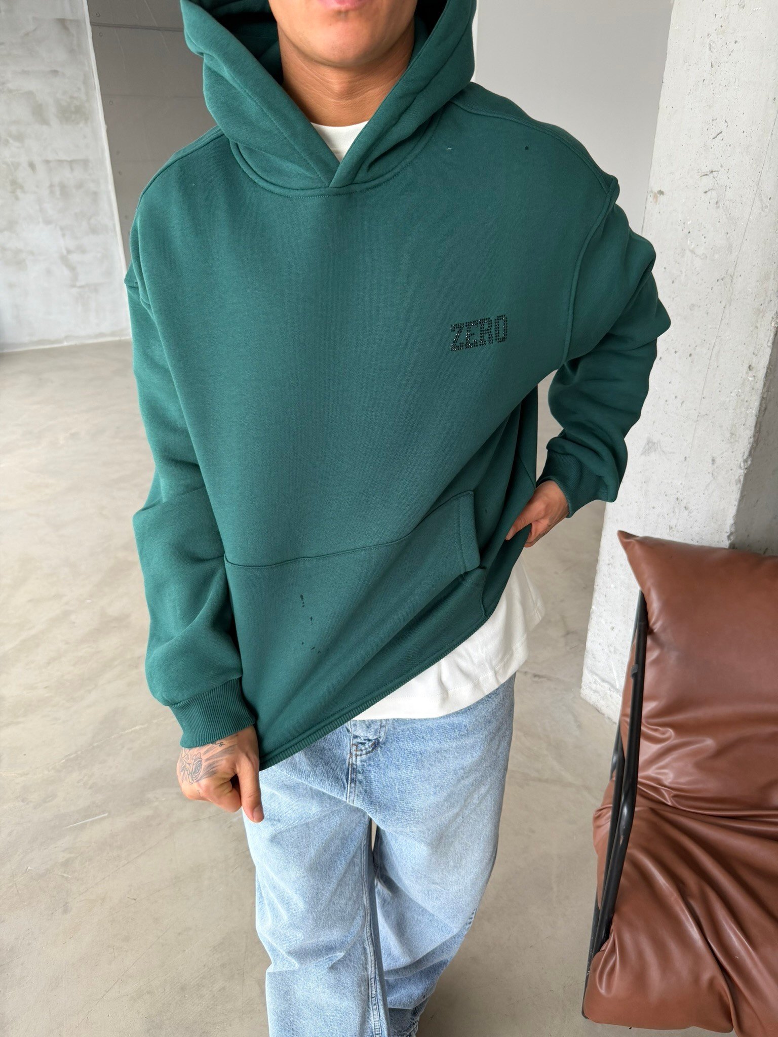 00 Zero Taşlı Sweatshirt - Yeşil