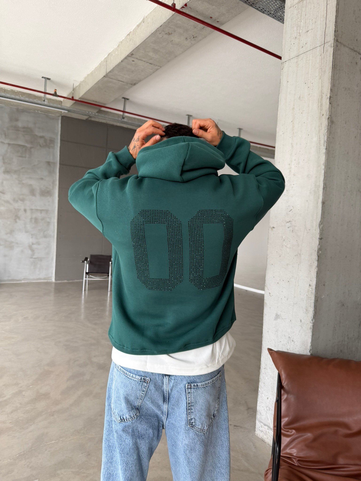 00 Zero Taşlı Sweatshirt - Yeşil