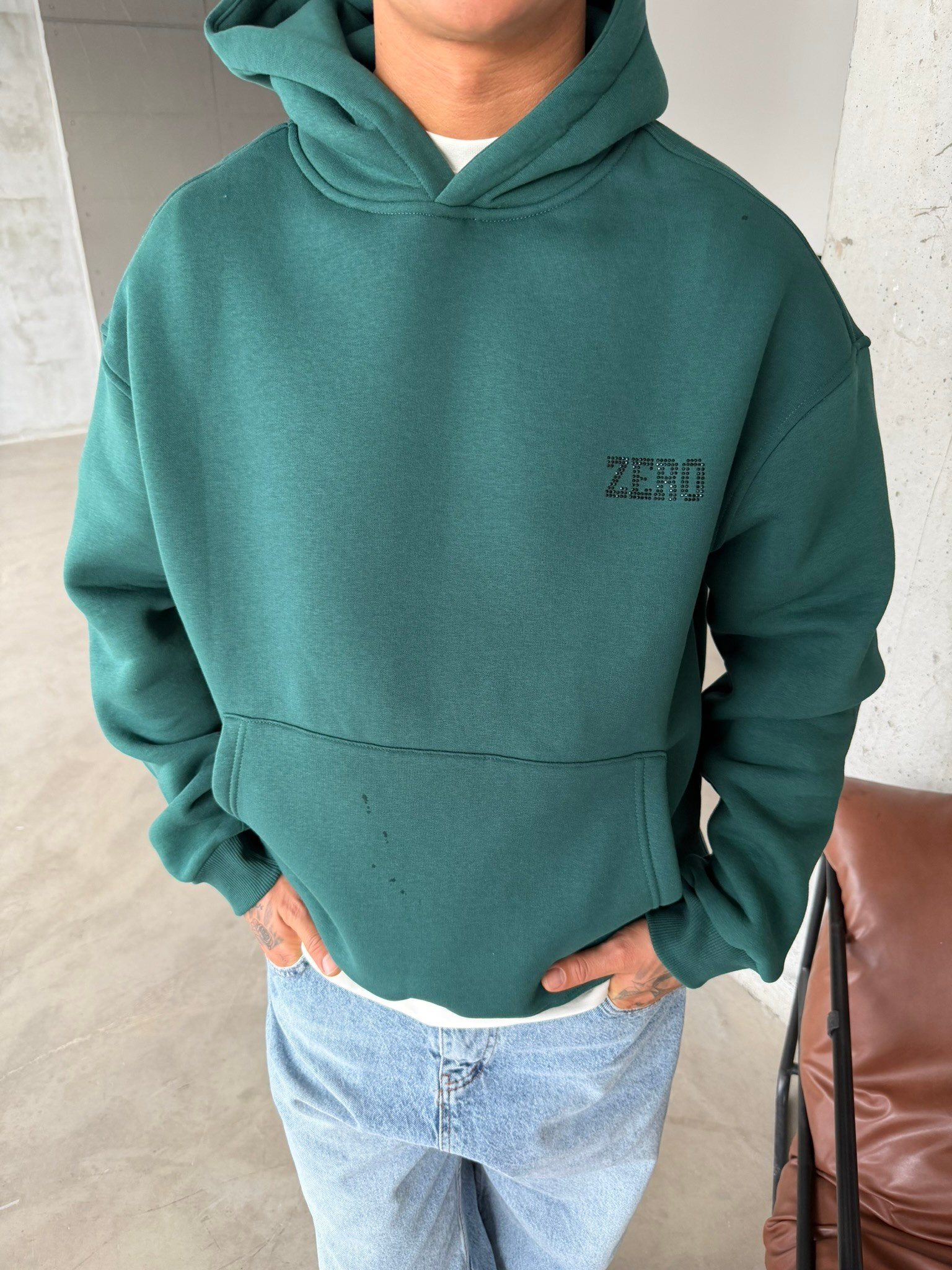 00 Zero Taşlı Sweatshirt - Yeşil