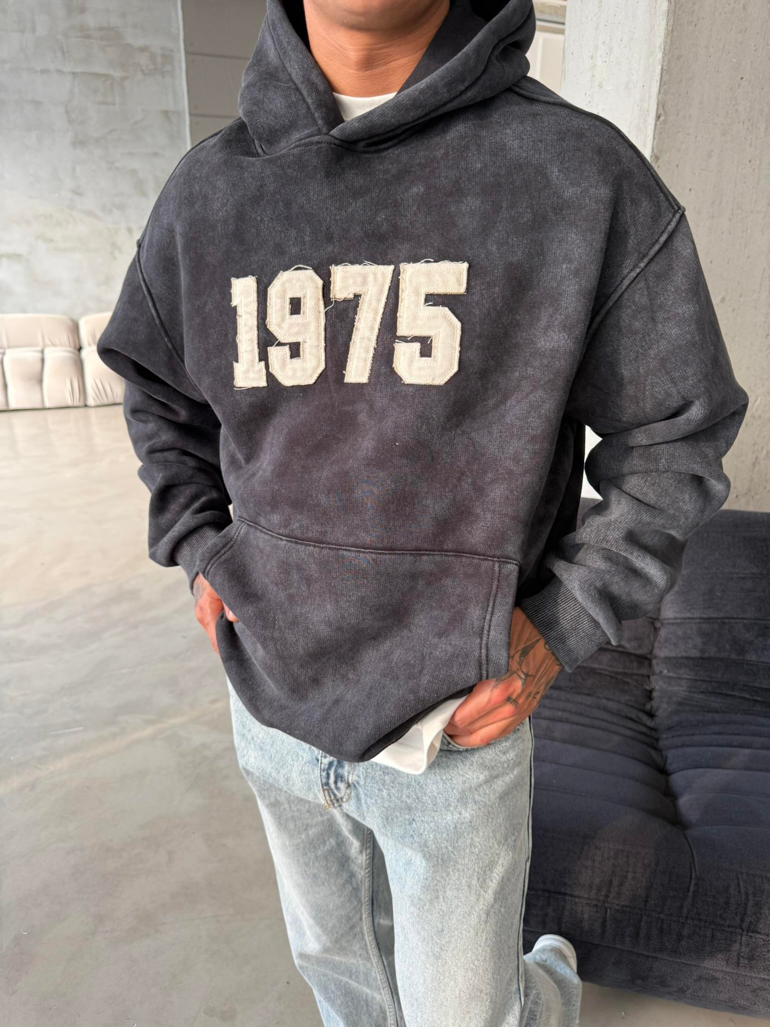 1975 Pacht Yıkamalı Premium Sweat - Siyah