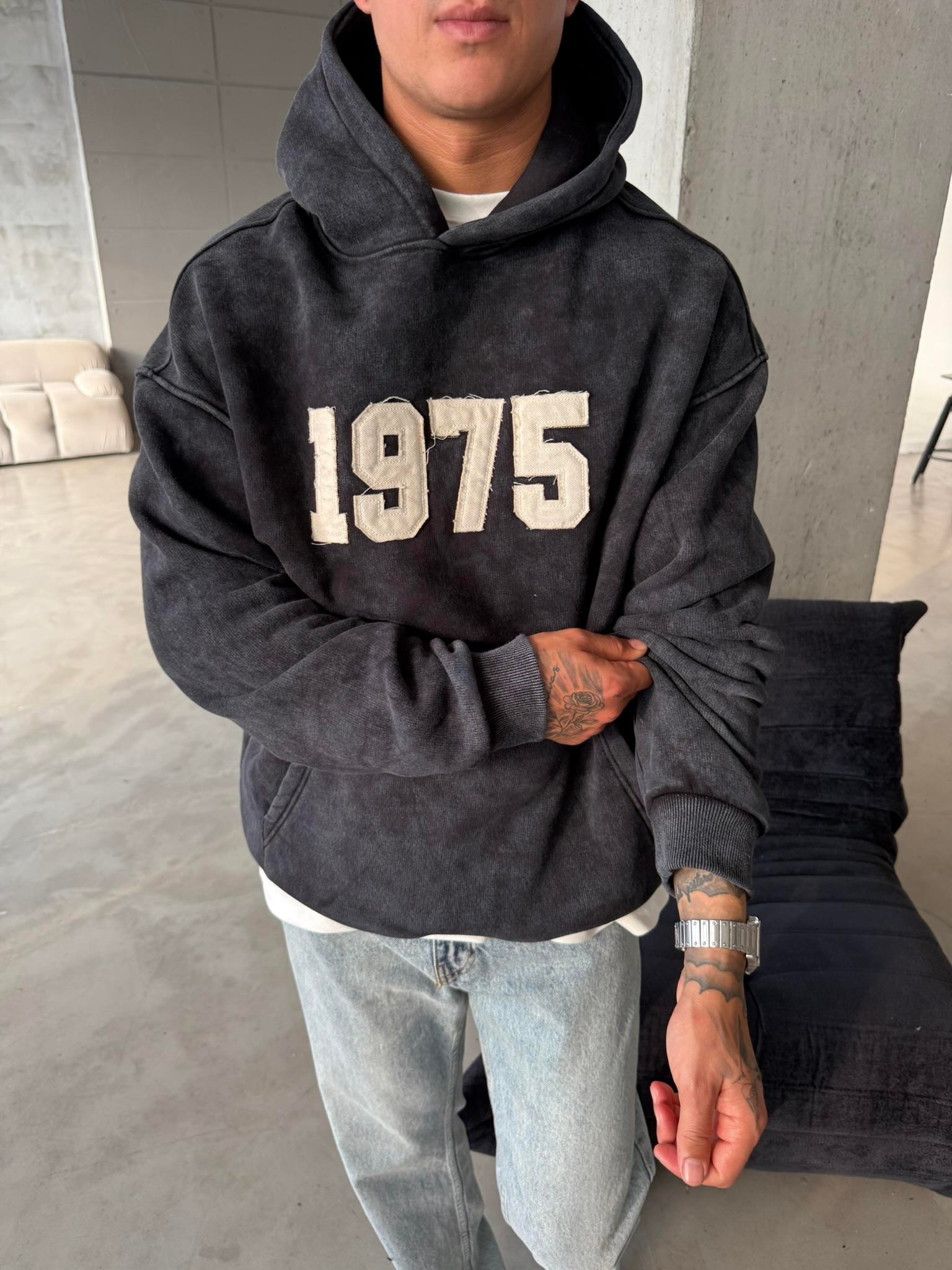 1975 Pacht Yıkamalı Premium Sweat - Siyah