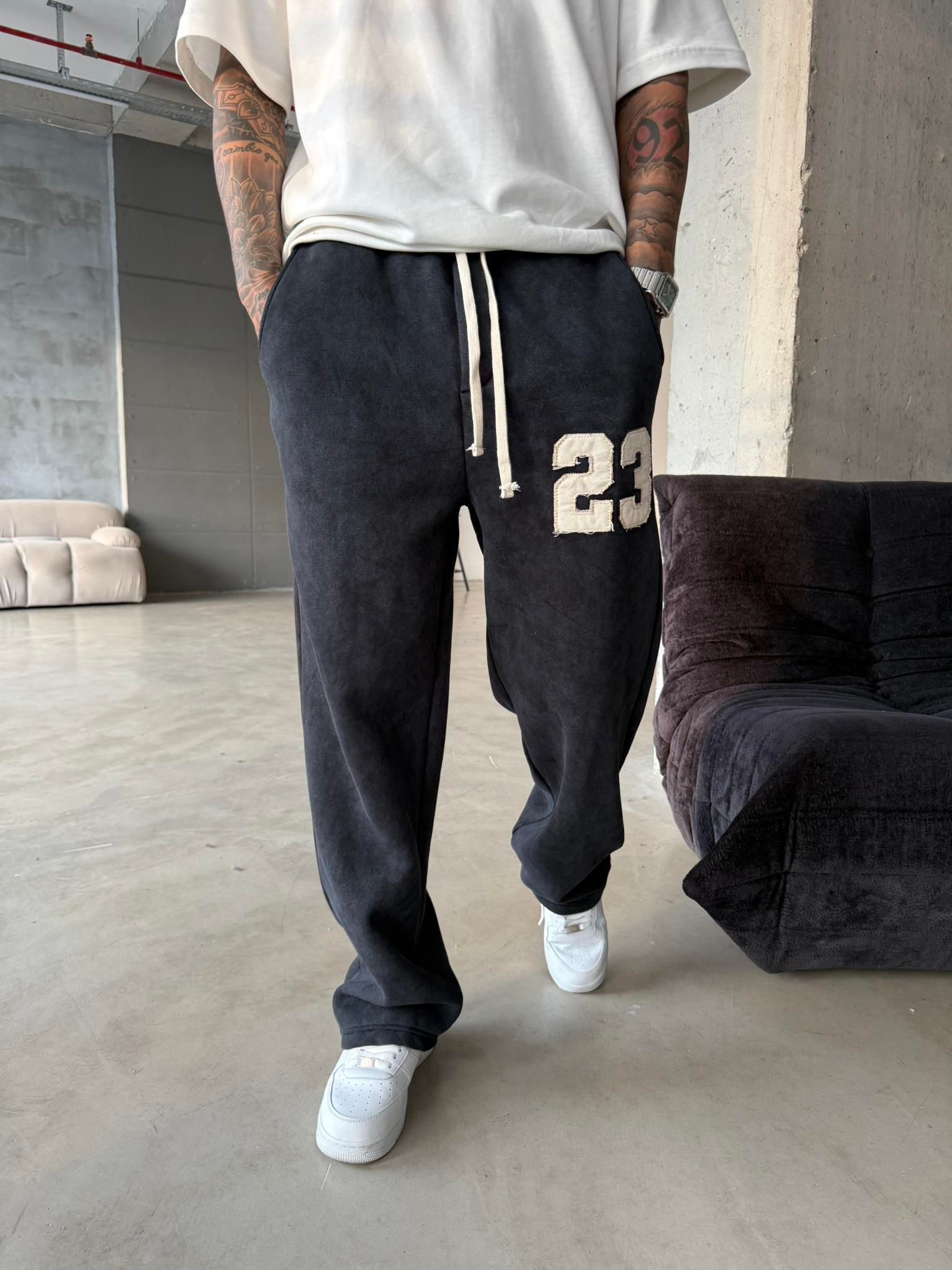 23 Patcht Yıkamalı Premium Eşofman - Siyah