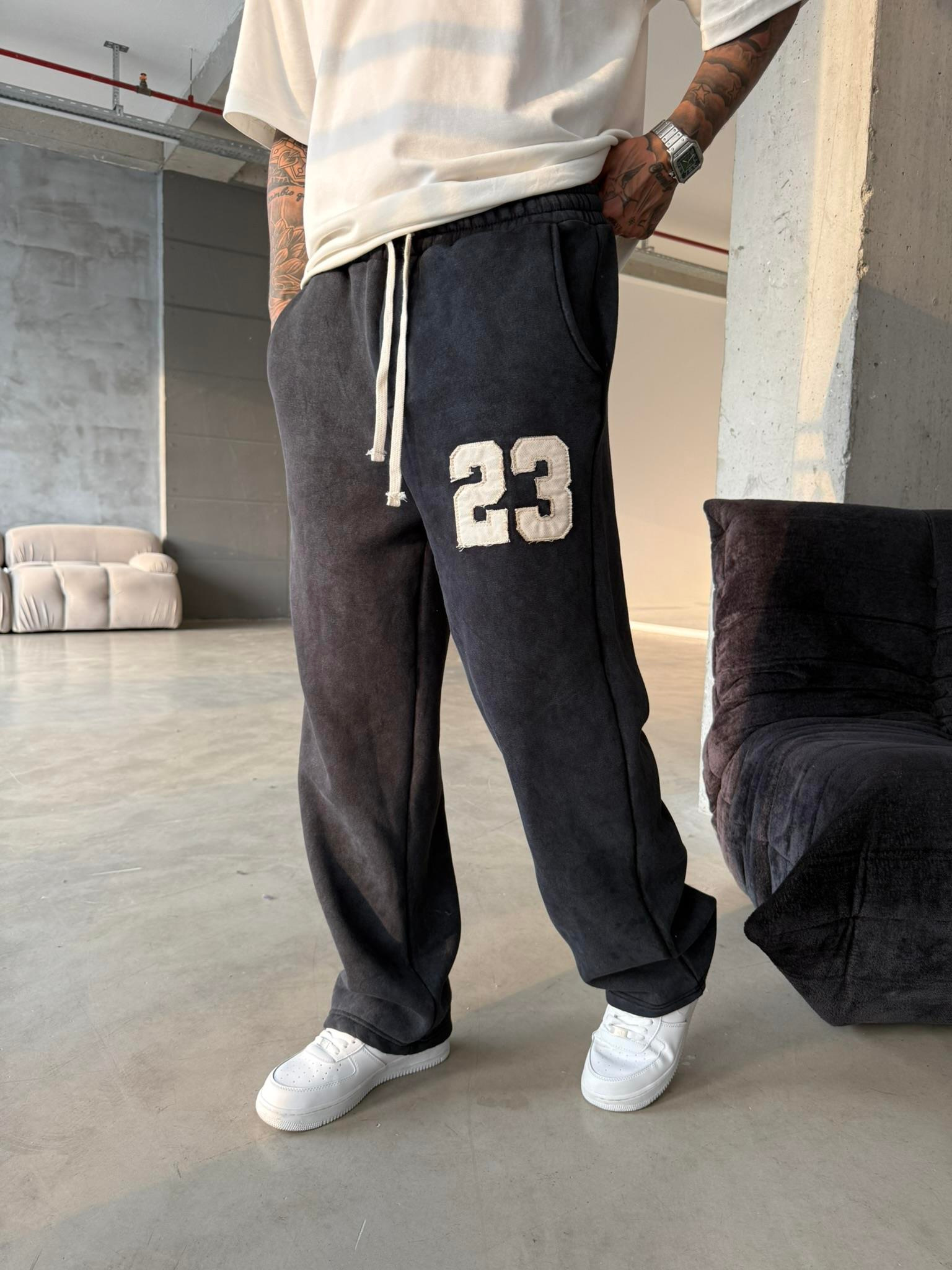 23 Patcht Yıkamalı Premium Eşofman - Siyah
