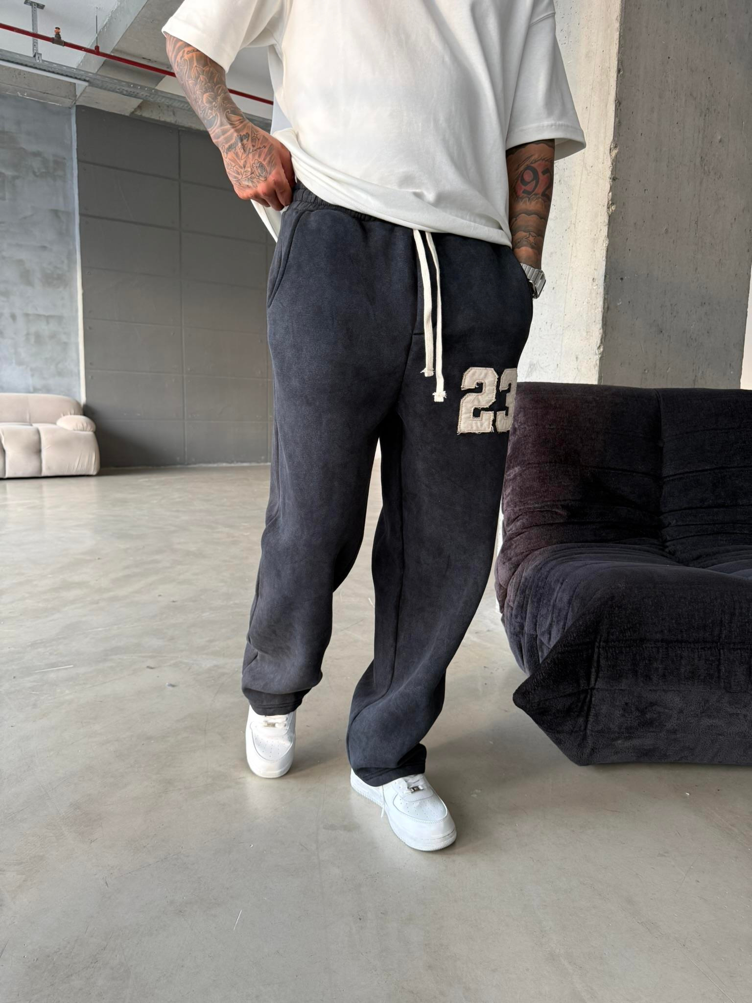 23 Patcht Yıkamalı Premium Eşofman - Siyah