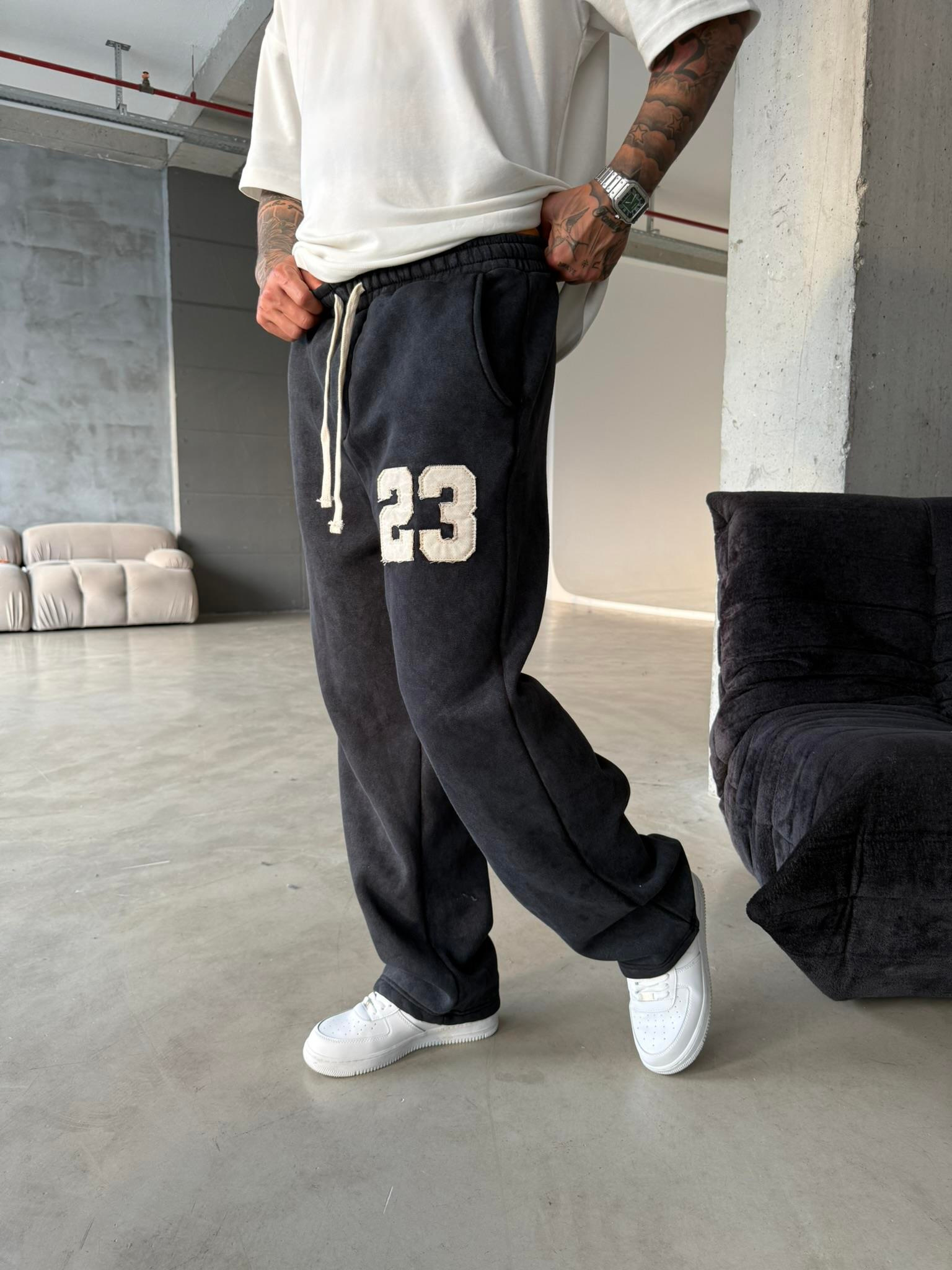 23 Patcht Yıkamalı Premium Eşofman - Siyah