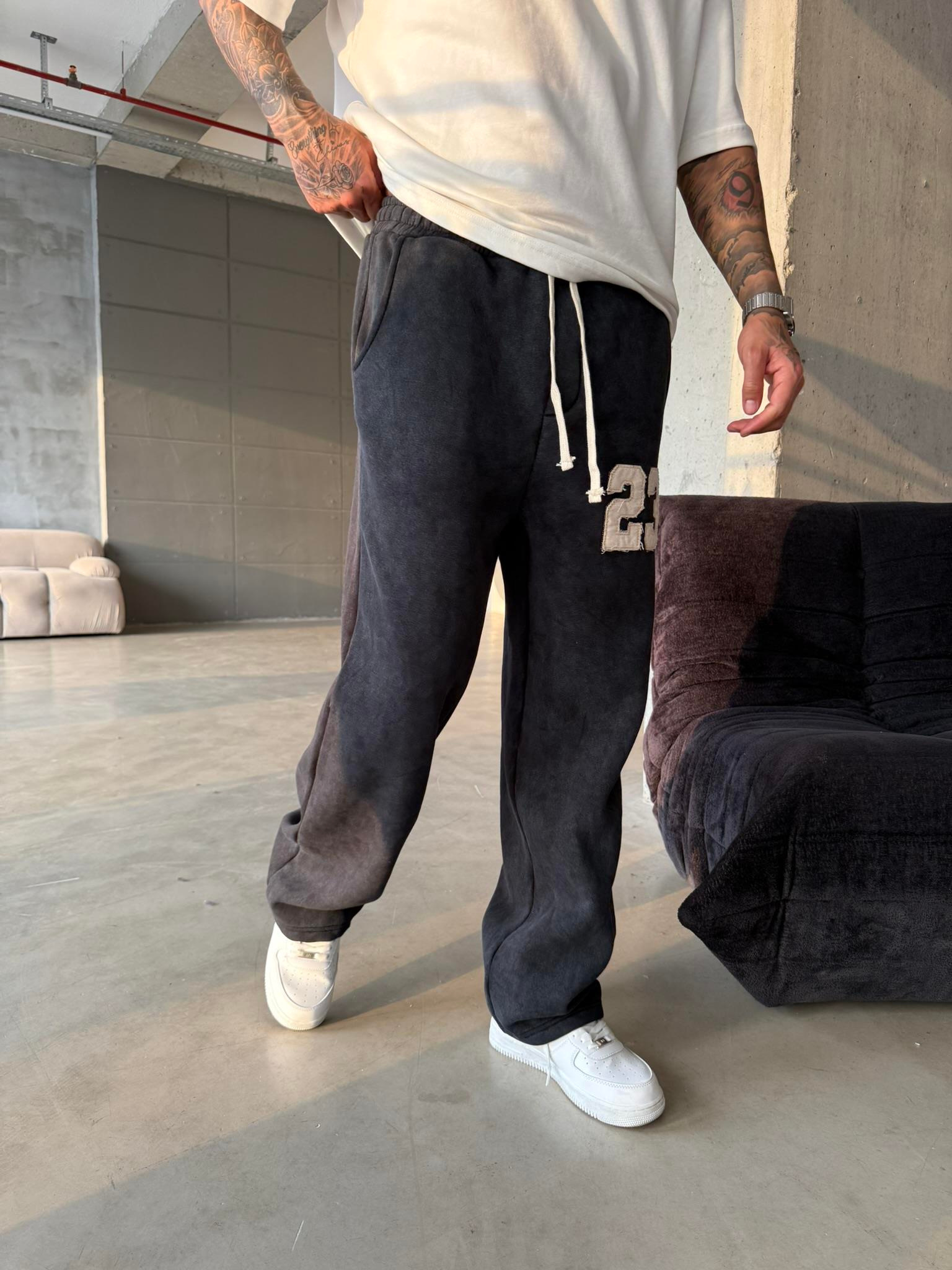 23 Patcht Yıkamalı Premium Eşofman - Siyah