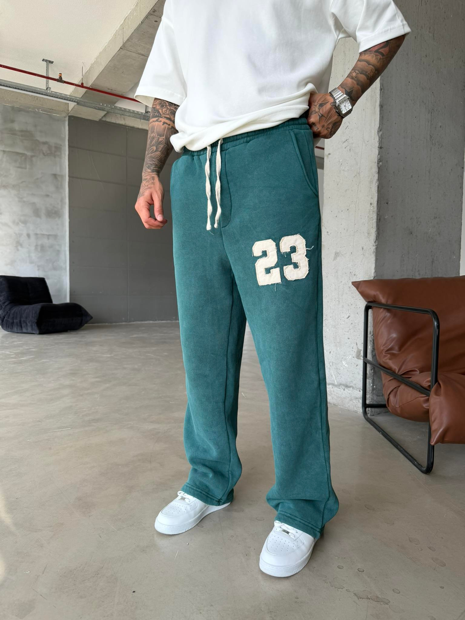 23 Patcht Yıkamalı Premium Eşofman - Yeşil