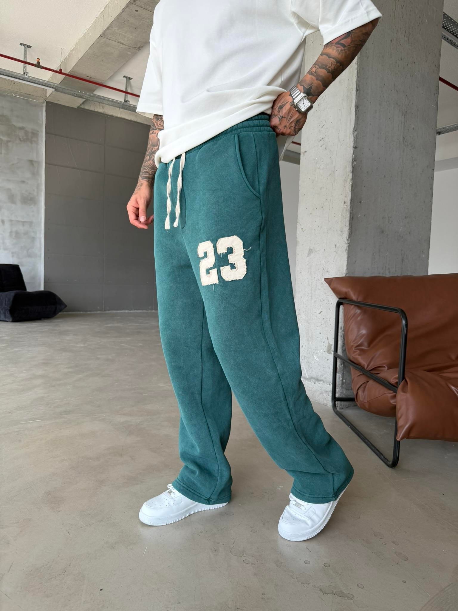 23 Patcht Yıkamalı Premium Eşofman - Yeşil