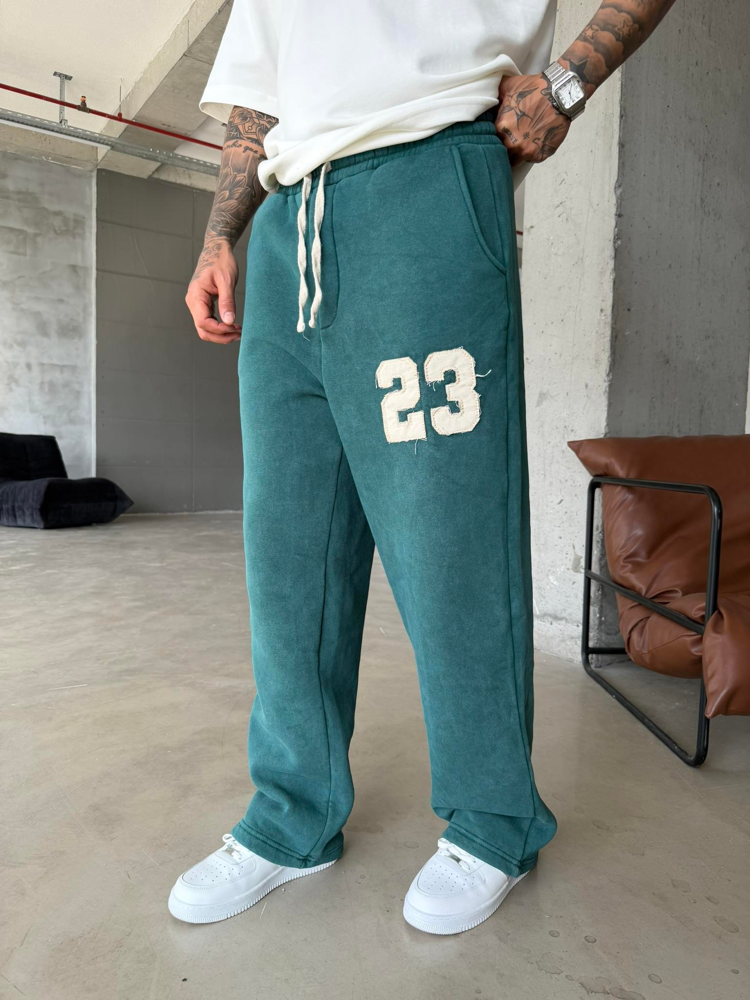 23 Patcht Yıkamalı Premium Eşofman - Yeşil