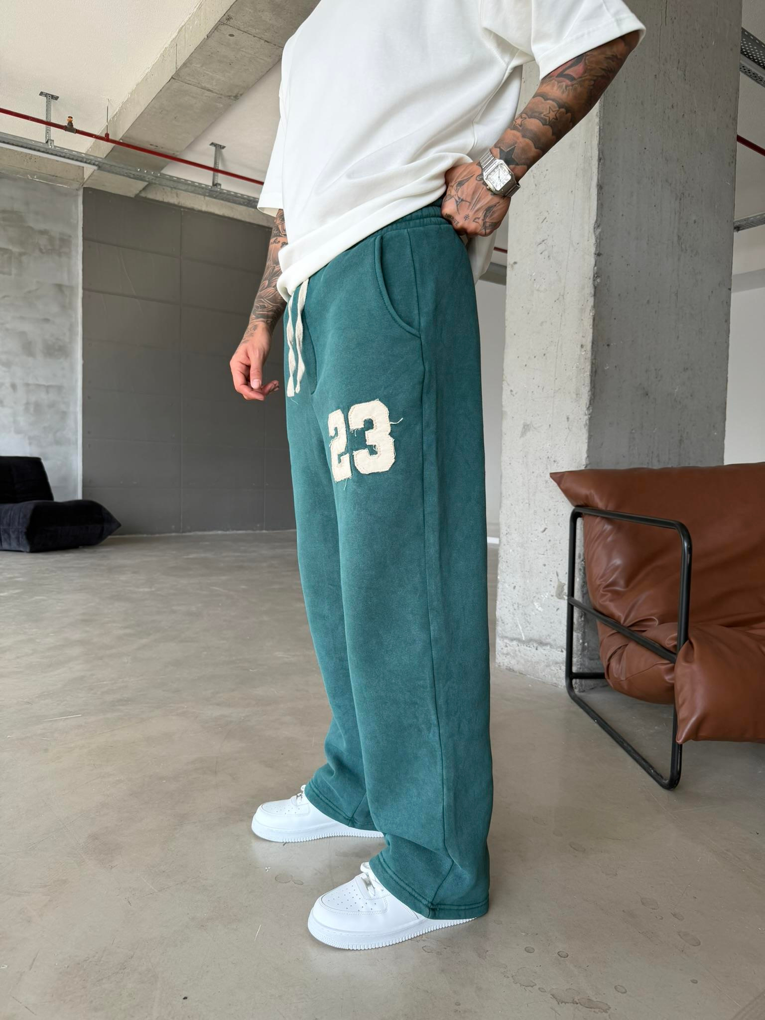 23 Patcht Yıkamalı Premium Eşofman - Yeşil