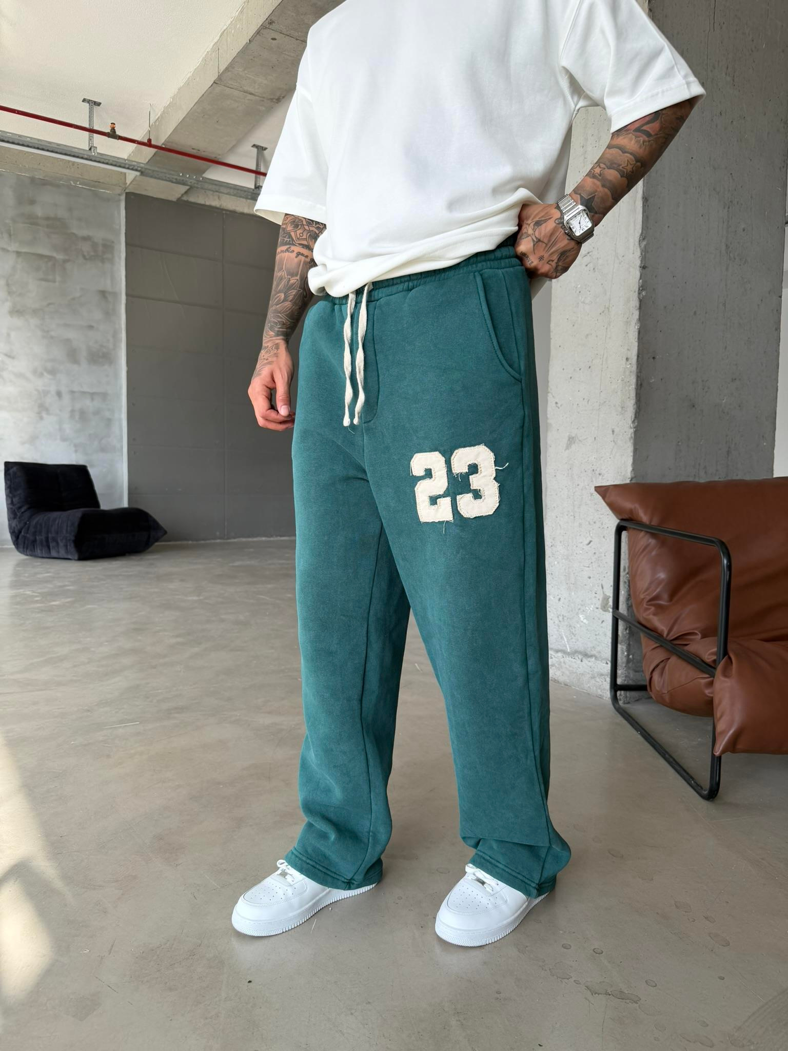 23 Patcht Yıkamalı Premium Eşofman - Yeşil