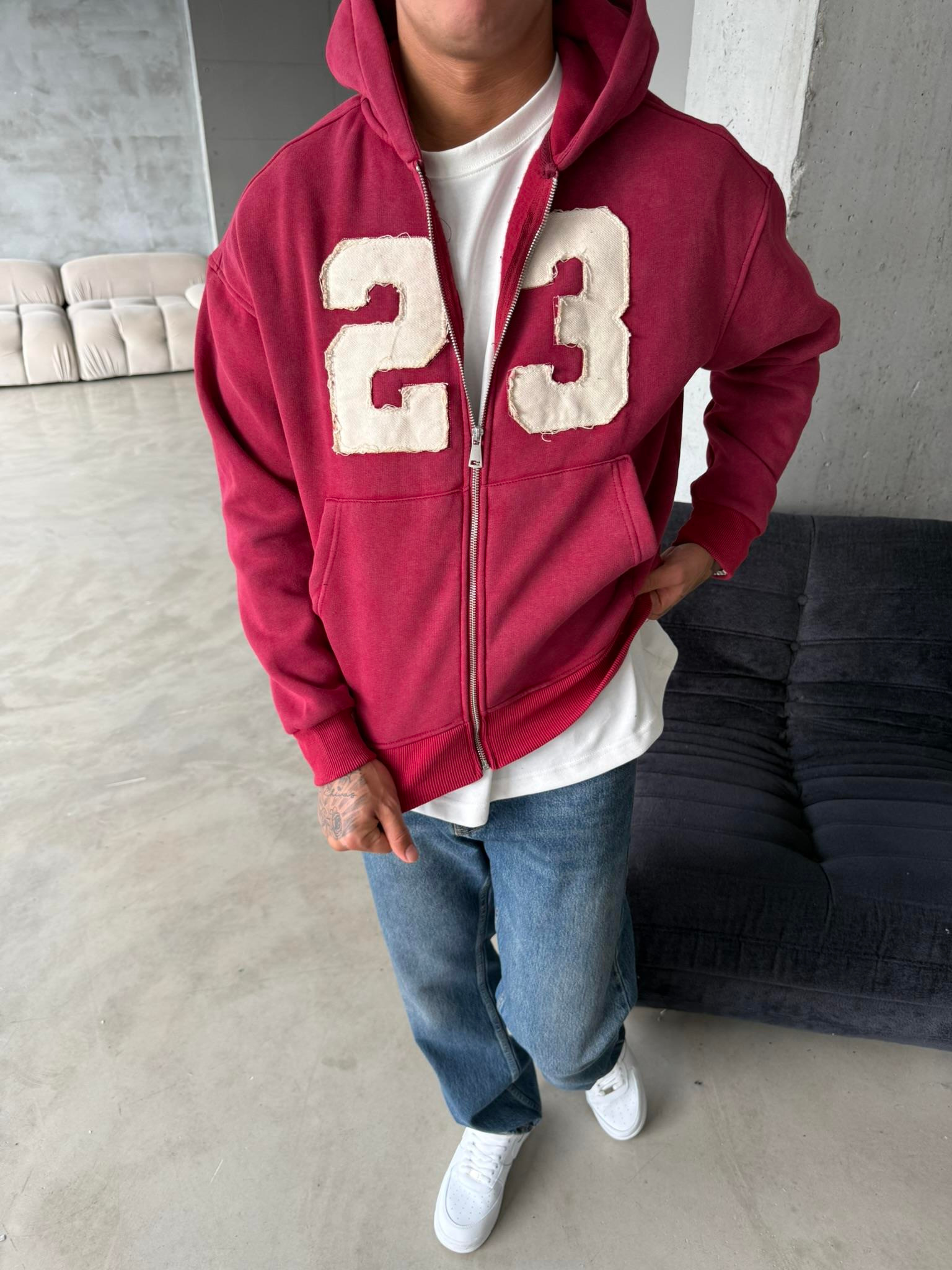 23 Premium Yıkamalı Zip Hırka - Bordo