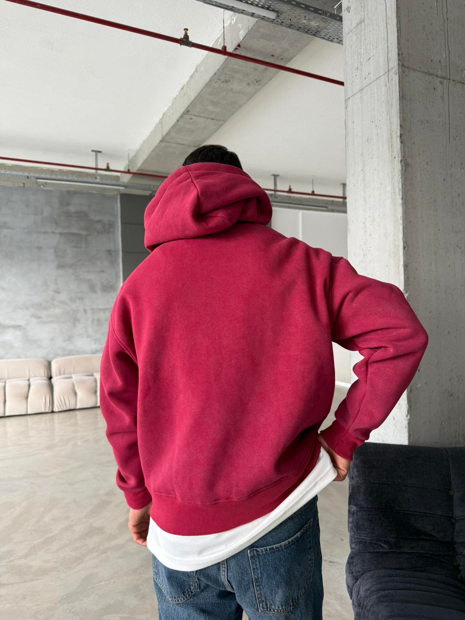 23 Premium Yıkamalı Zip Hırka - Bordo