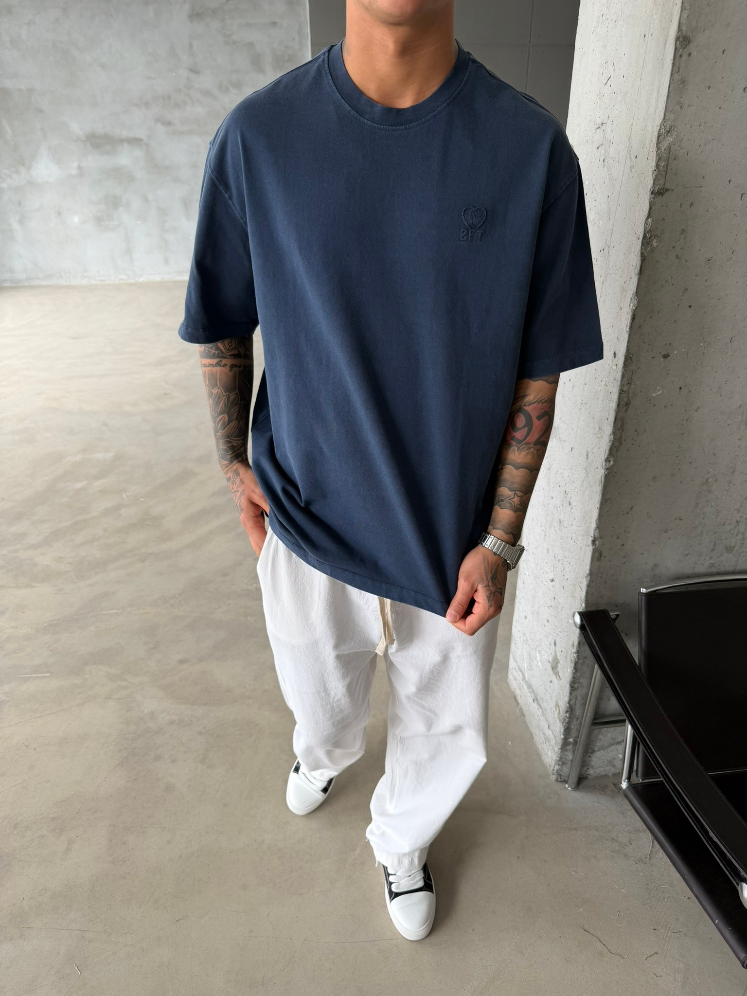 2FT Acid Yıkamalı Basic T-Shirt - Lacivert