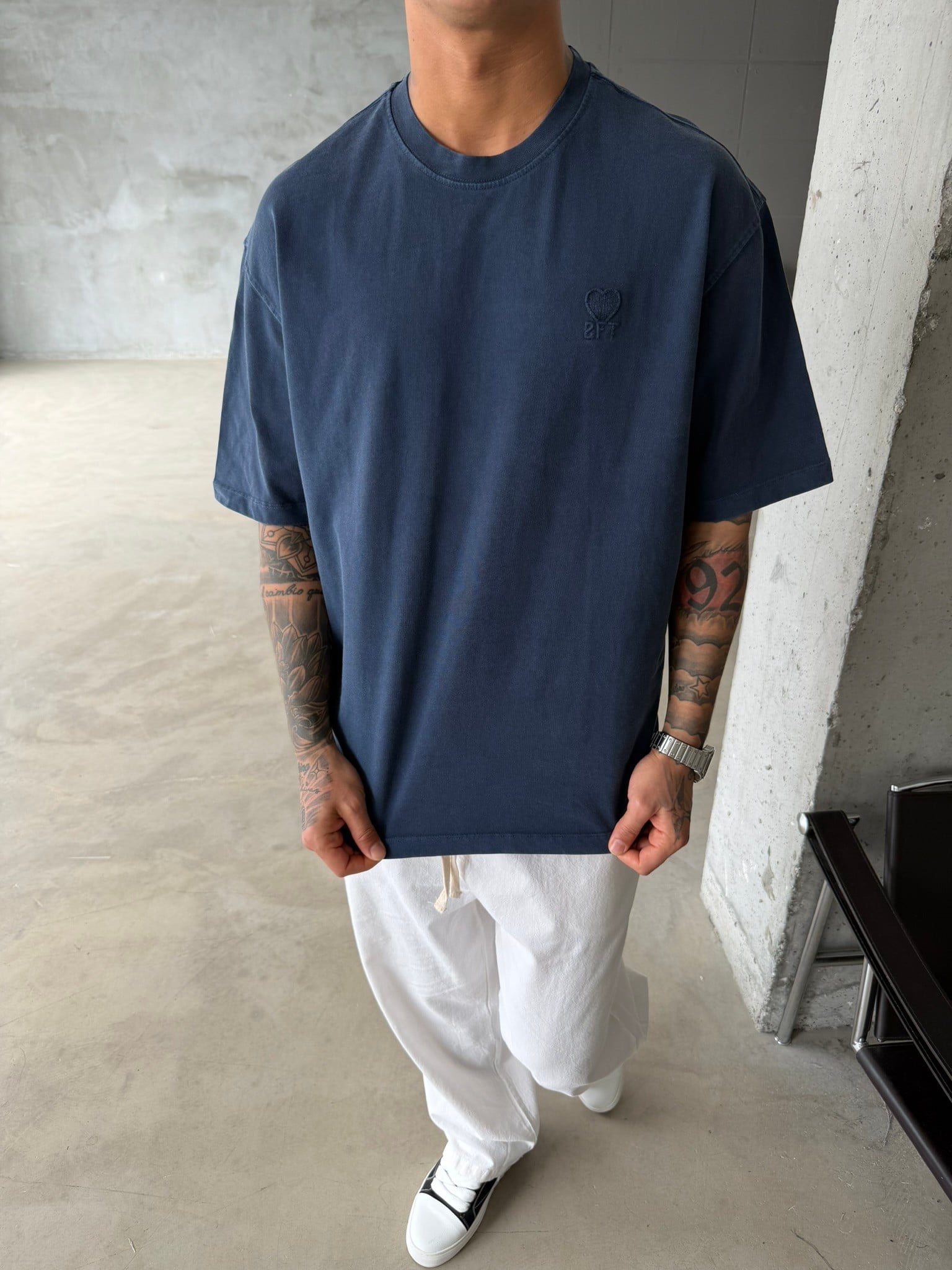 2FT Acid Yıkamalı Basic T-Shirt - Lacivert