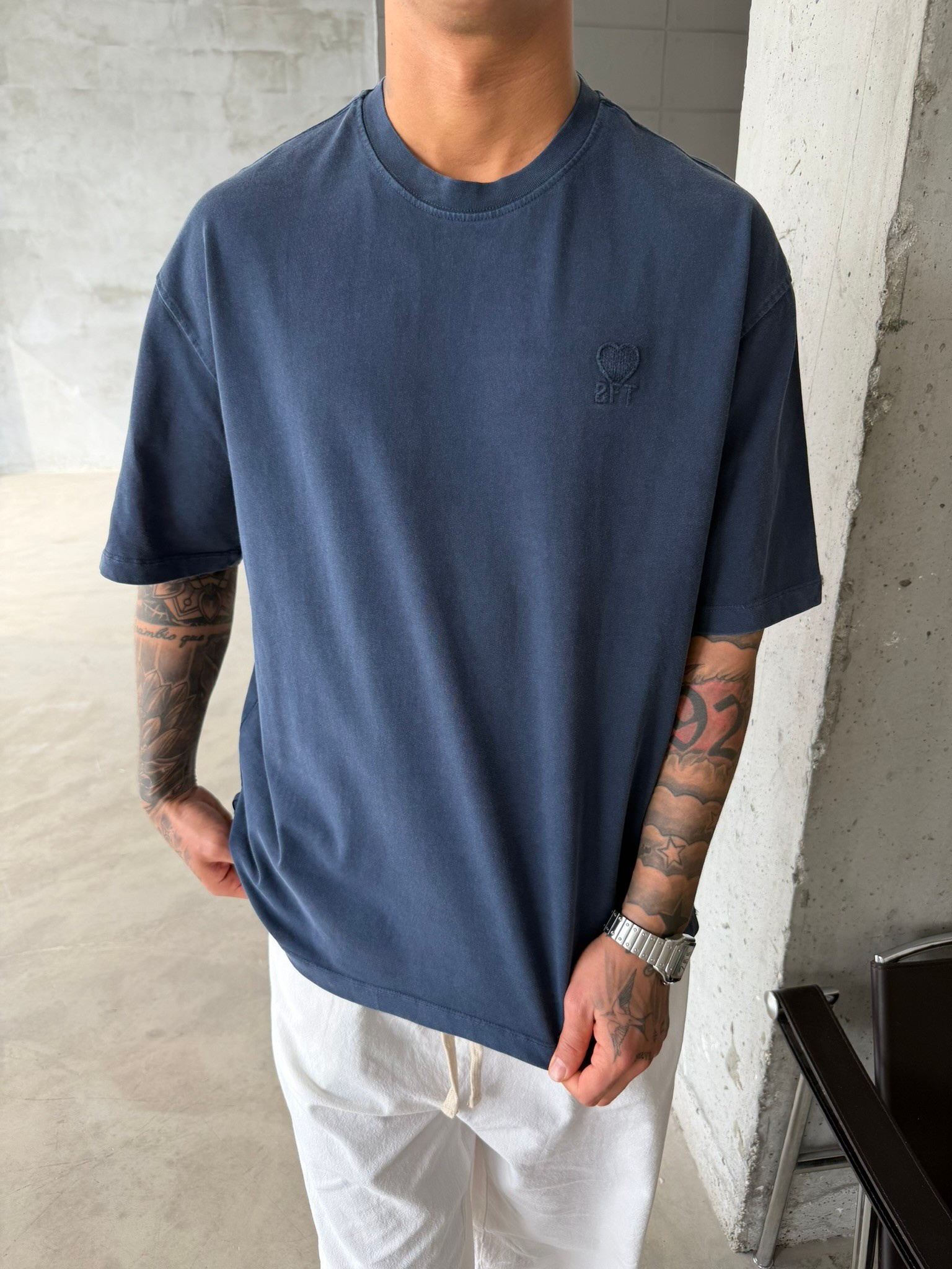 2FT Acid Yıkamalı Basic T-Shirt - Lacivert
