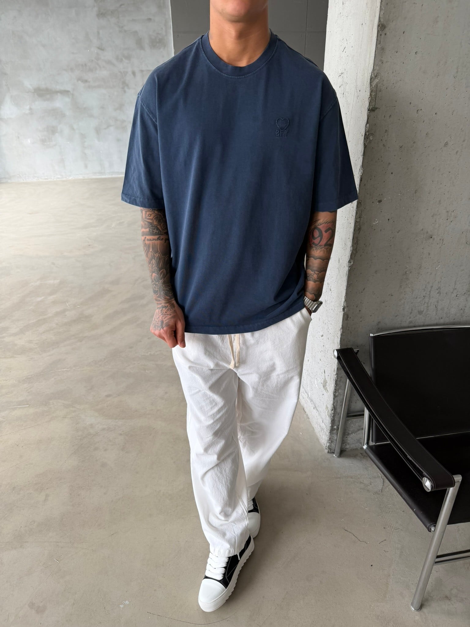 2FT Acid Yıkamalı Basic T-Shirt - Lacivert