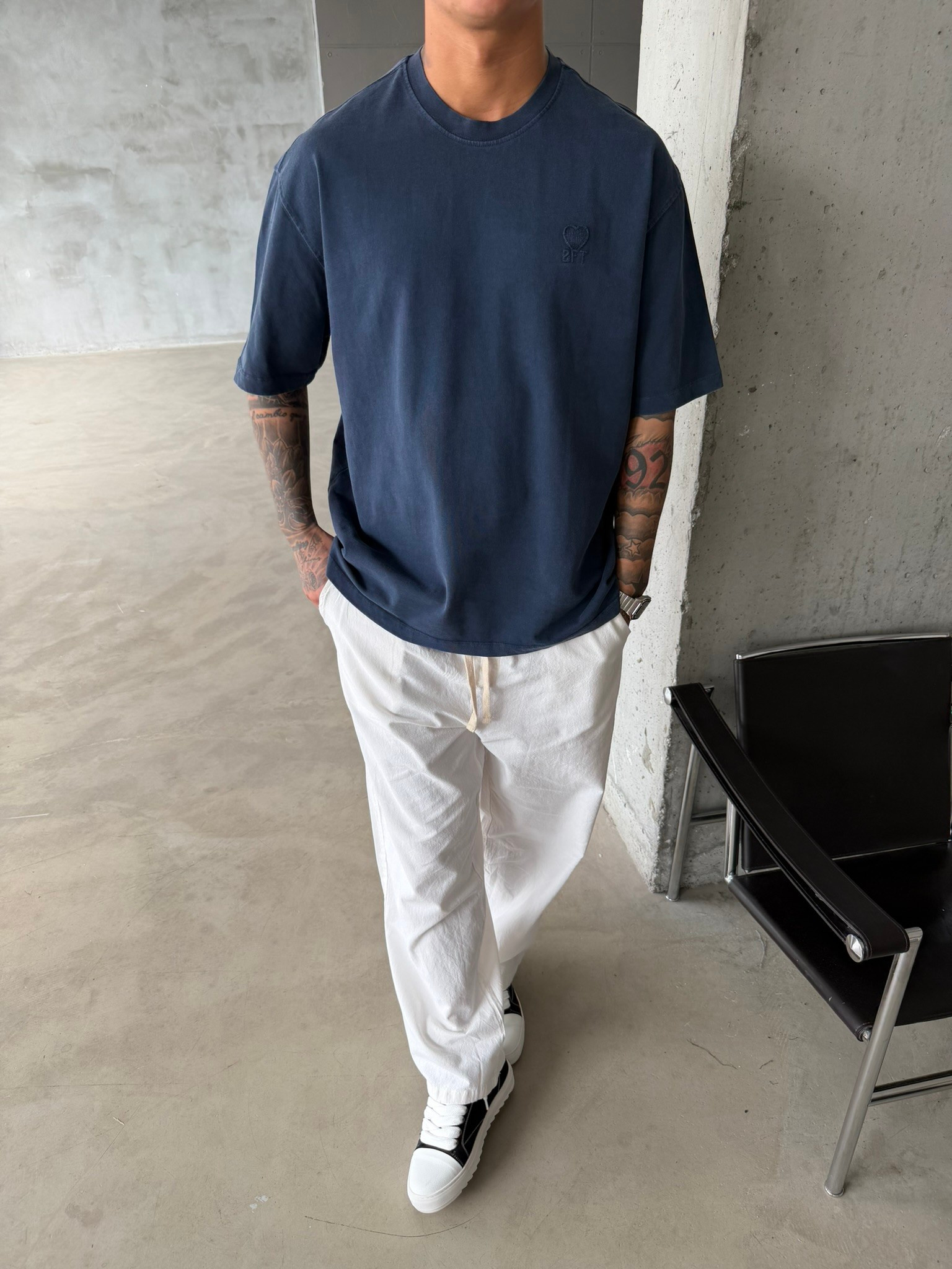 2FT Acid Yıkamalı Basic T-Shirt - Lacivert