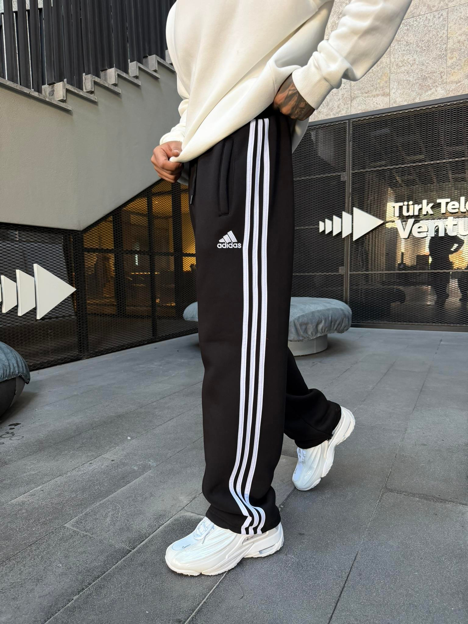 3 İlik Premium Üç Şeritli Baggy Eşofman - Siyah