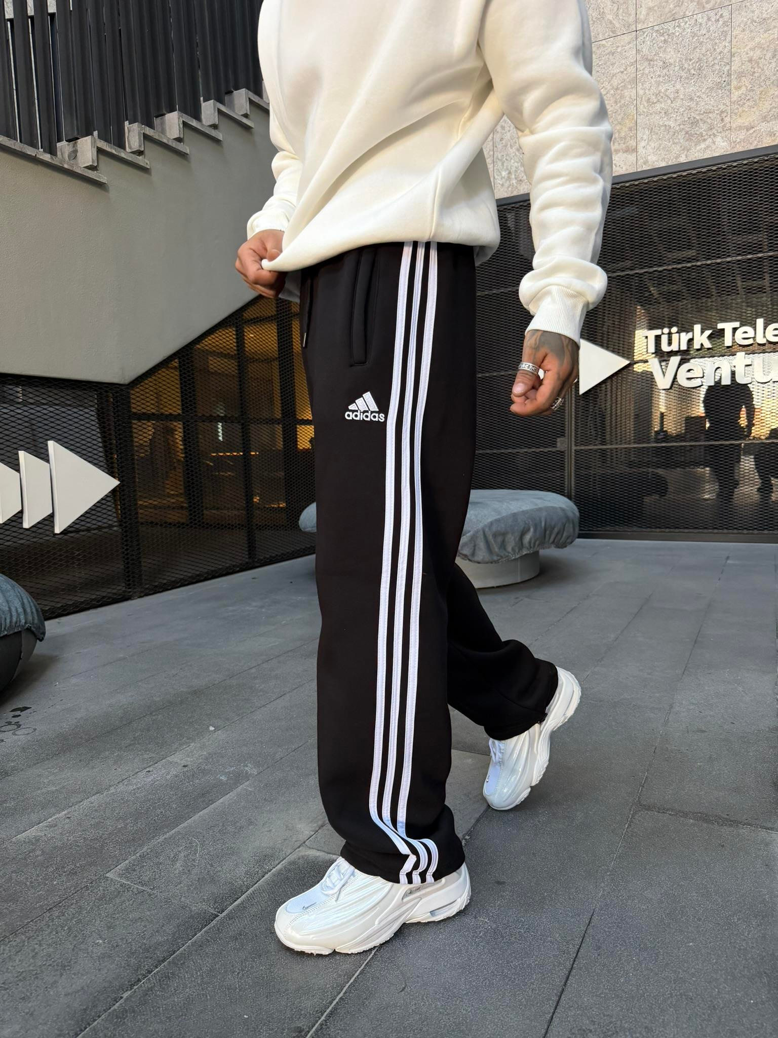 3 İlik Premium Üç Şeritli Baggy Eşofman - Siyah