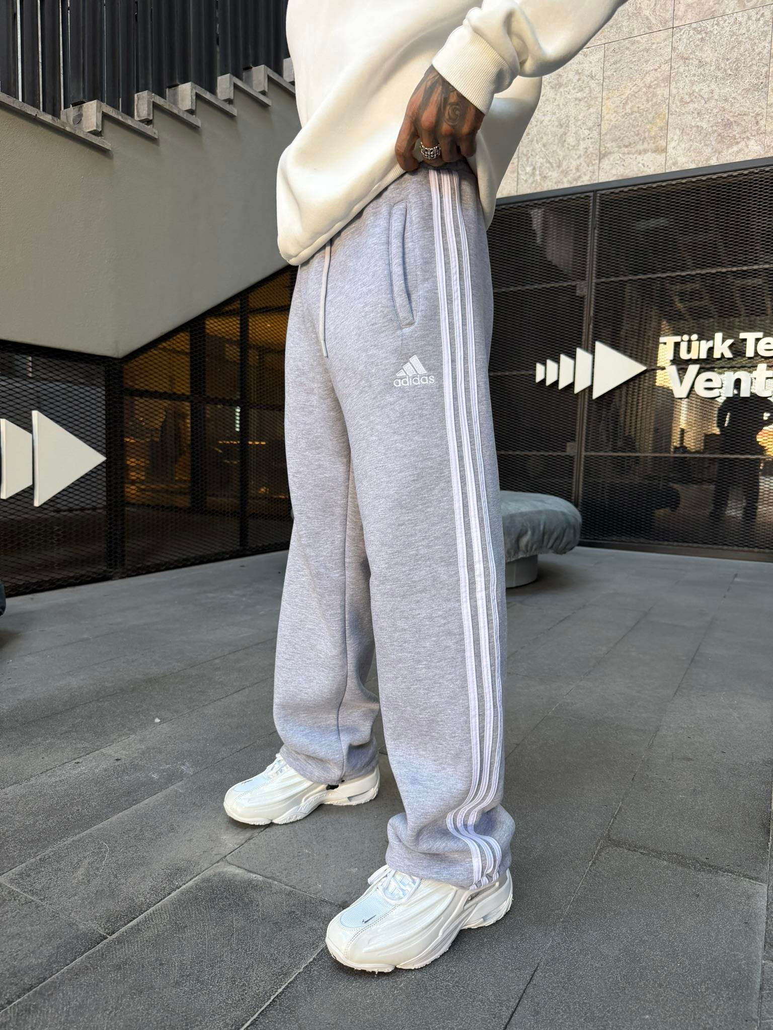 3 İplik Premium Üç Şeritli Baggy Eşofman - Gri