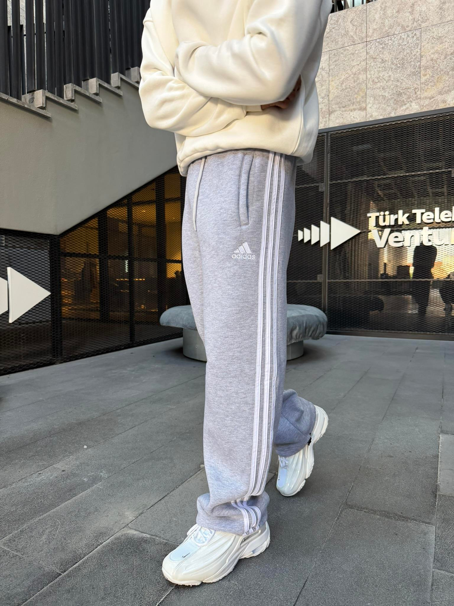 3 İplik Premium Üç Şeritli Baggy Eşofman - Gri