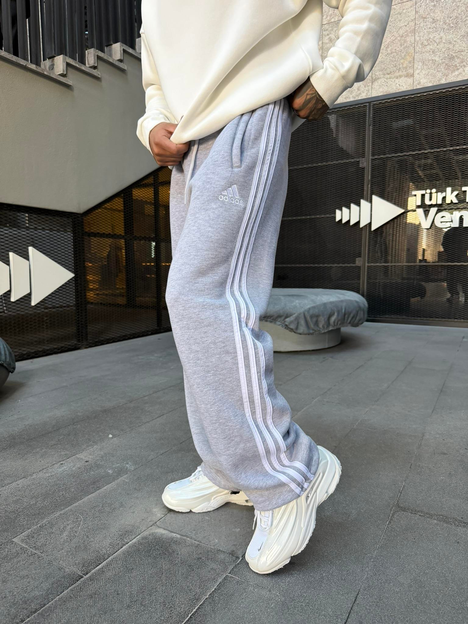 3 İplik Premium Üç Şeritli Baggy Eşofman - Gri