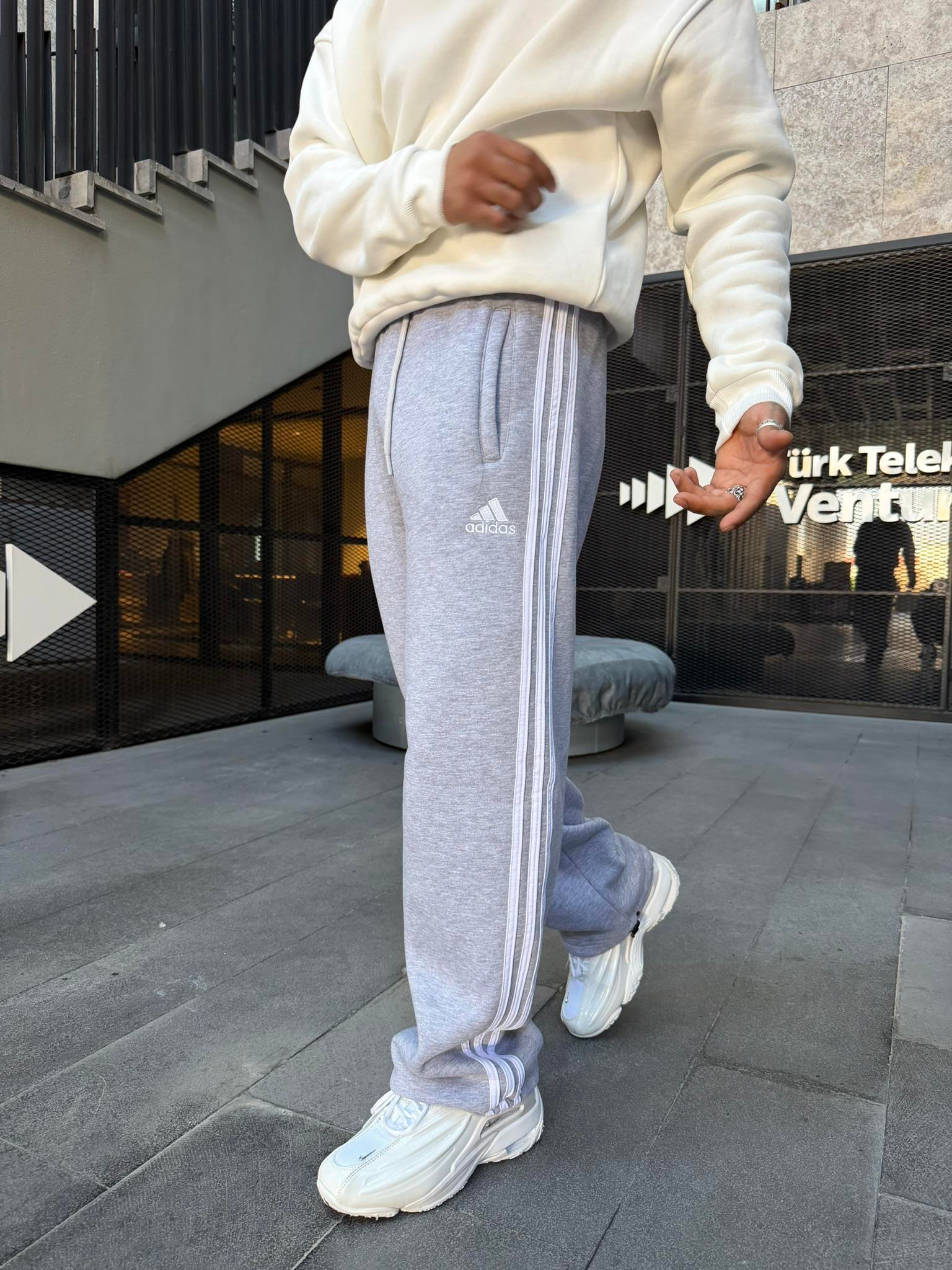 3 İplik Premium Üç Şeritli Baggy Eşofman - Gri