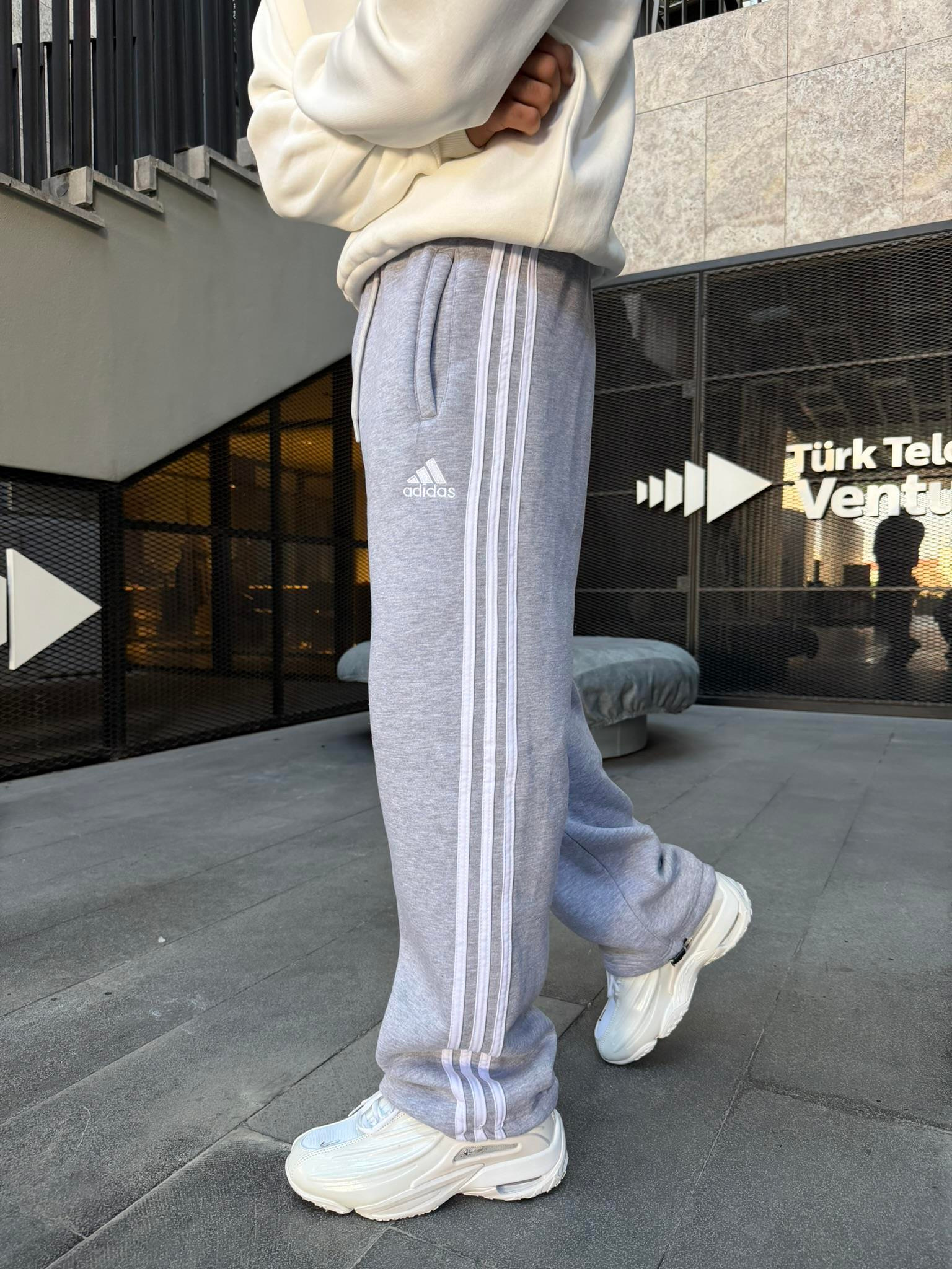 3 İplik Premium Üç Şeritli Baggy Eşofman - Gri