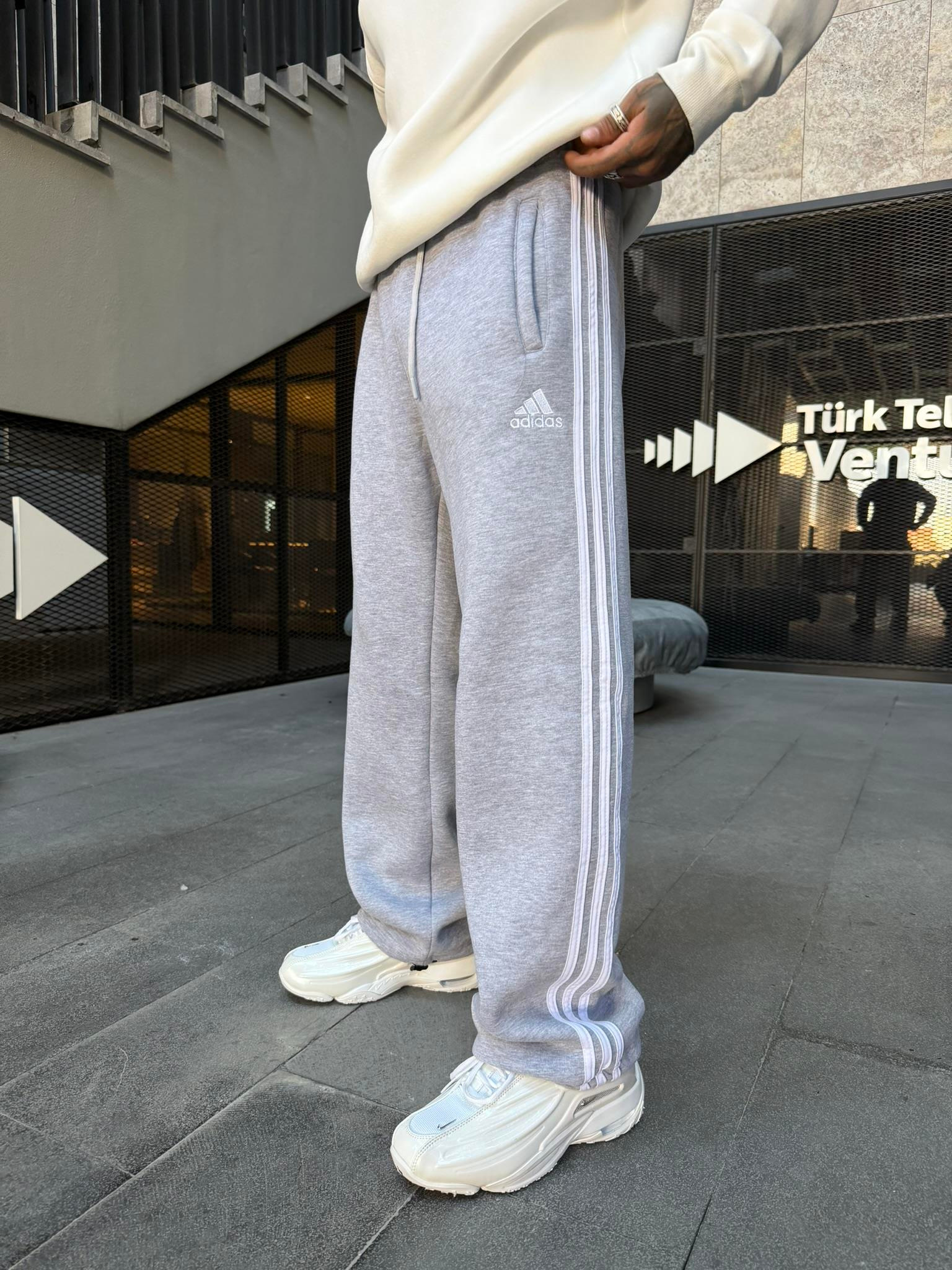 3 İplik Premium Üç Şeritli Baggy Eşofman - Gri