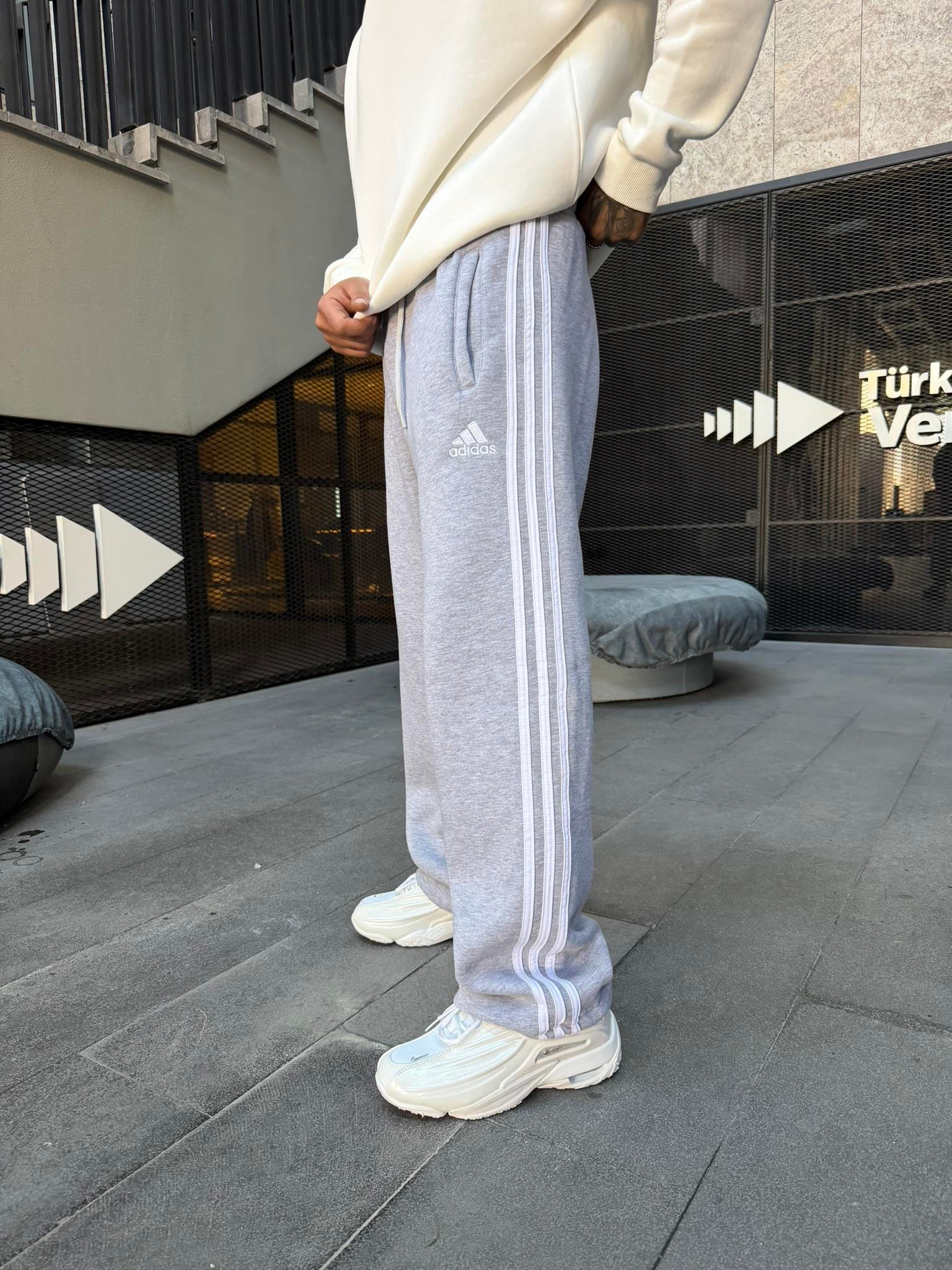 3 İplik Premium Üç Şeritli Baggy Eşofman - Gri