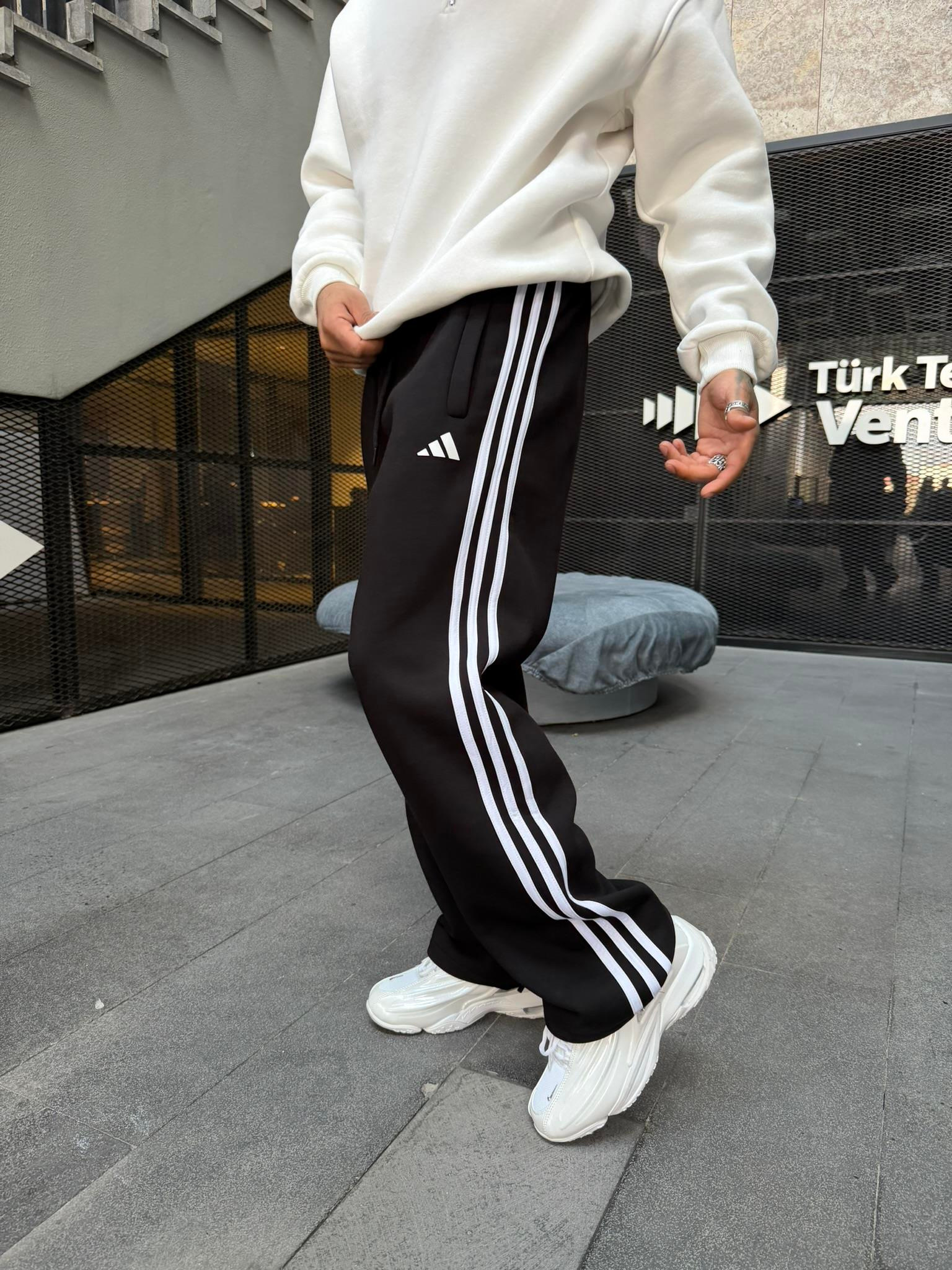 3 İplik Premium Üç Şeritli Enjeksiyon Baggy Eşofman - Siyah