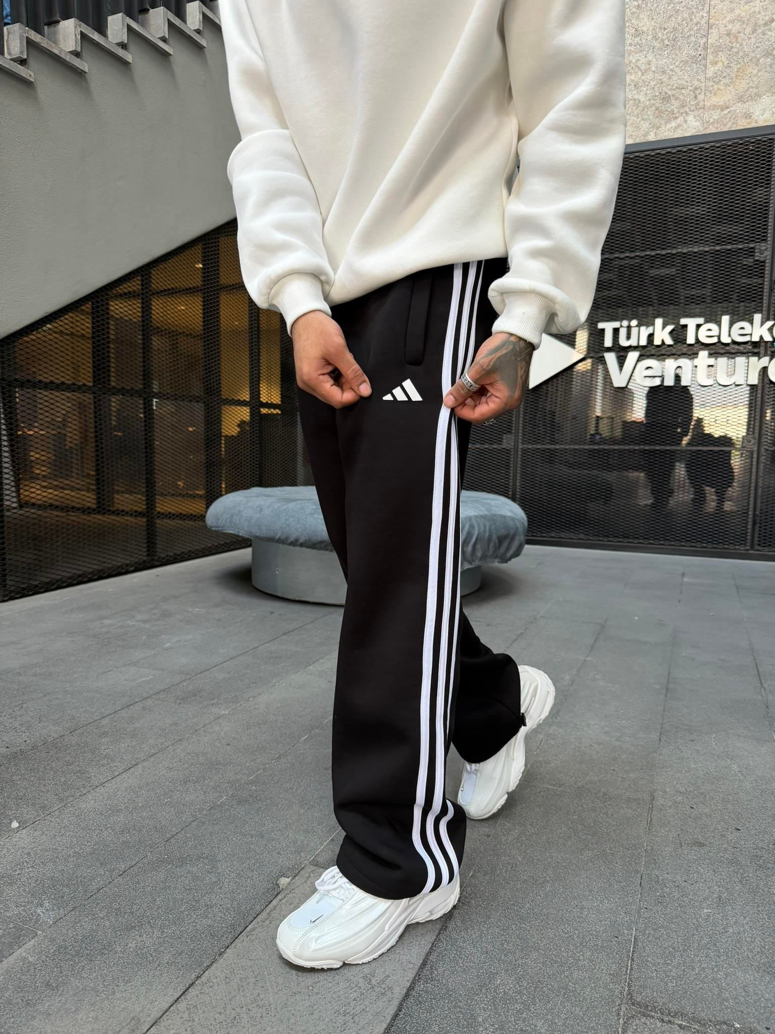 3 İplik Premium Üç Şeritli Enjeksiyon Baggy Eşofman - Siyah