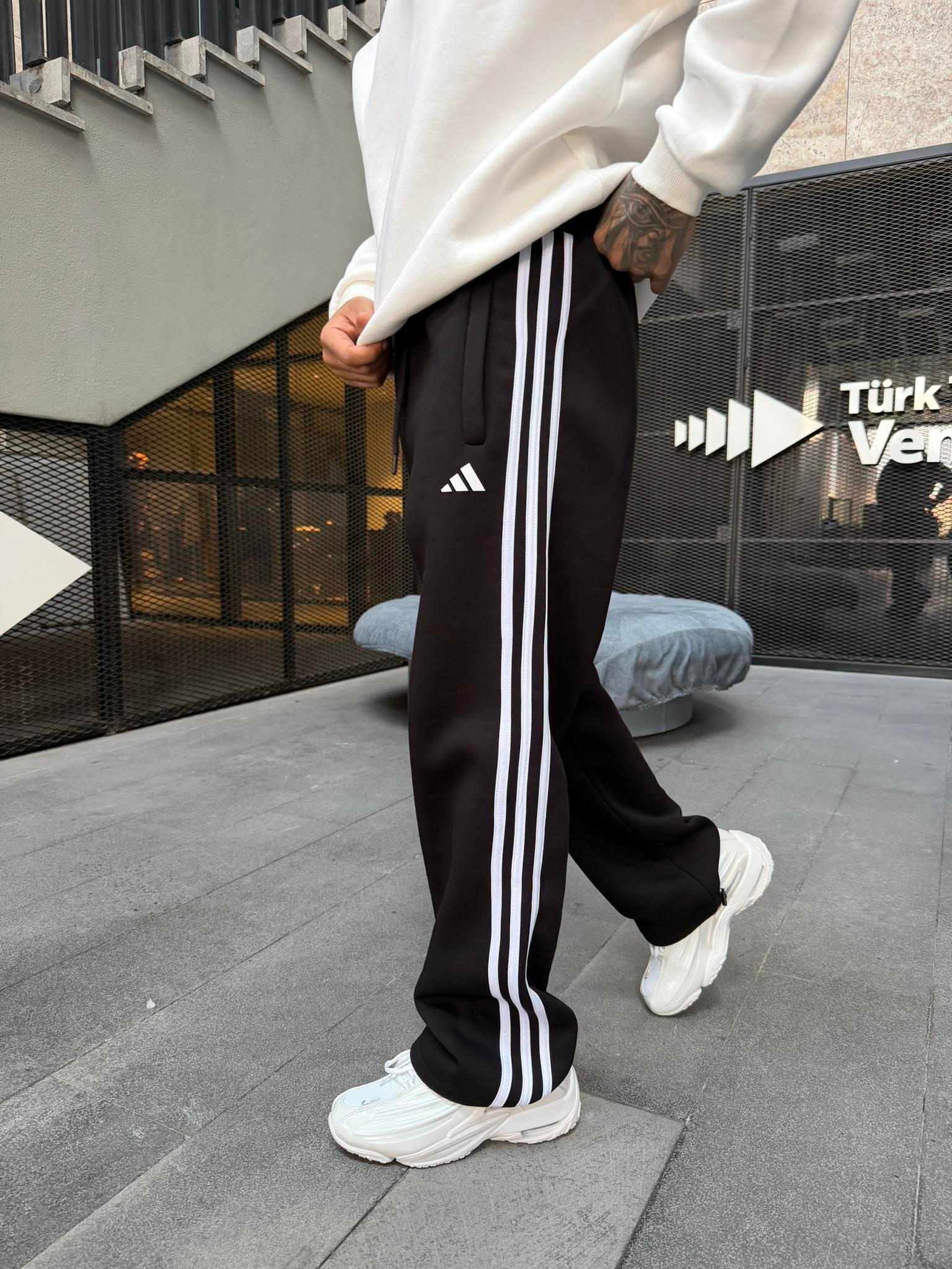 3 İplik Premium Üç Şeritli Enjeksiyon Baggy Eşofman - Siyah