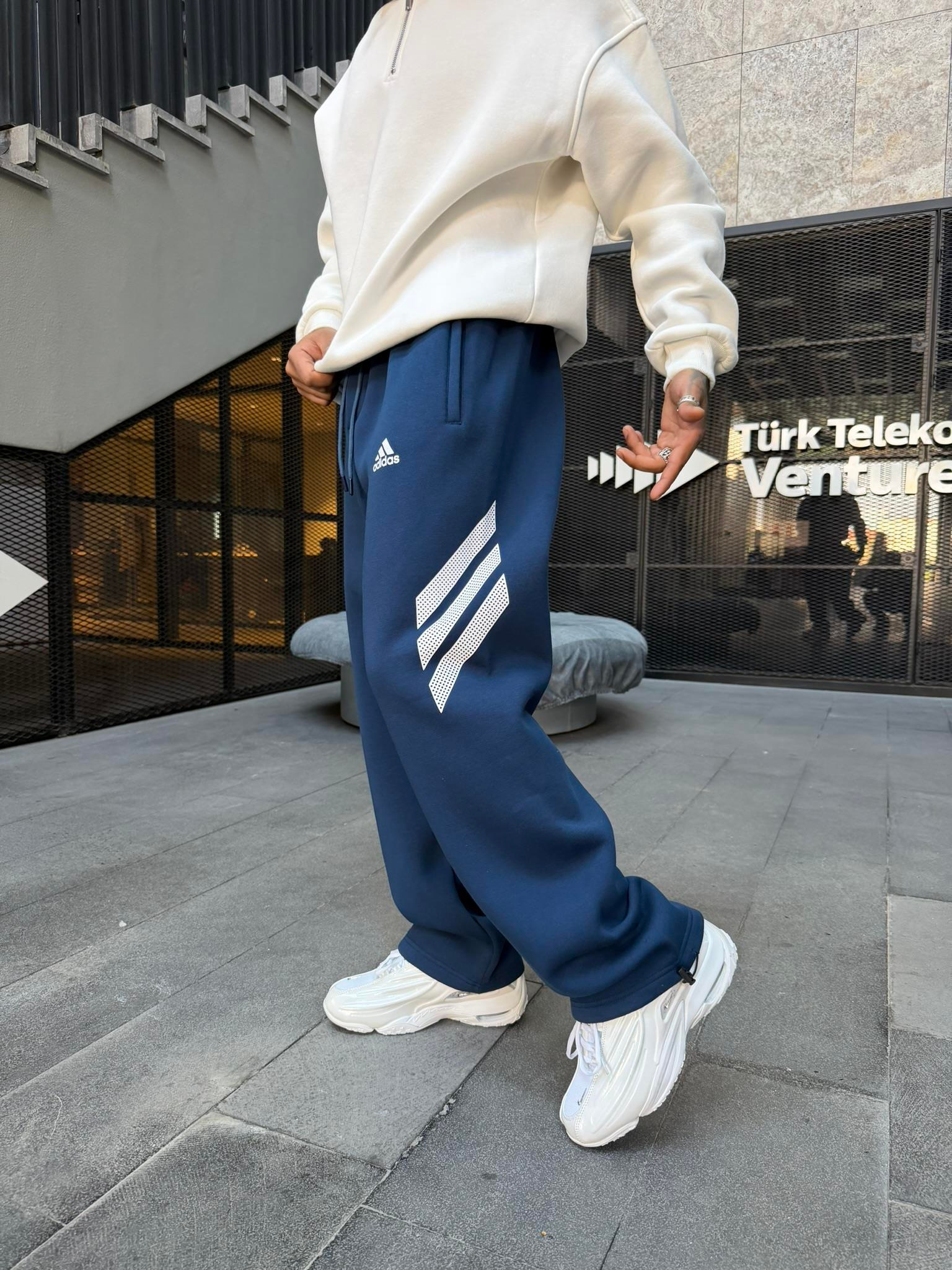 3 İplik Premium Yan Şerit Baskı Eşofman - İndigo