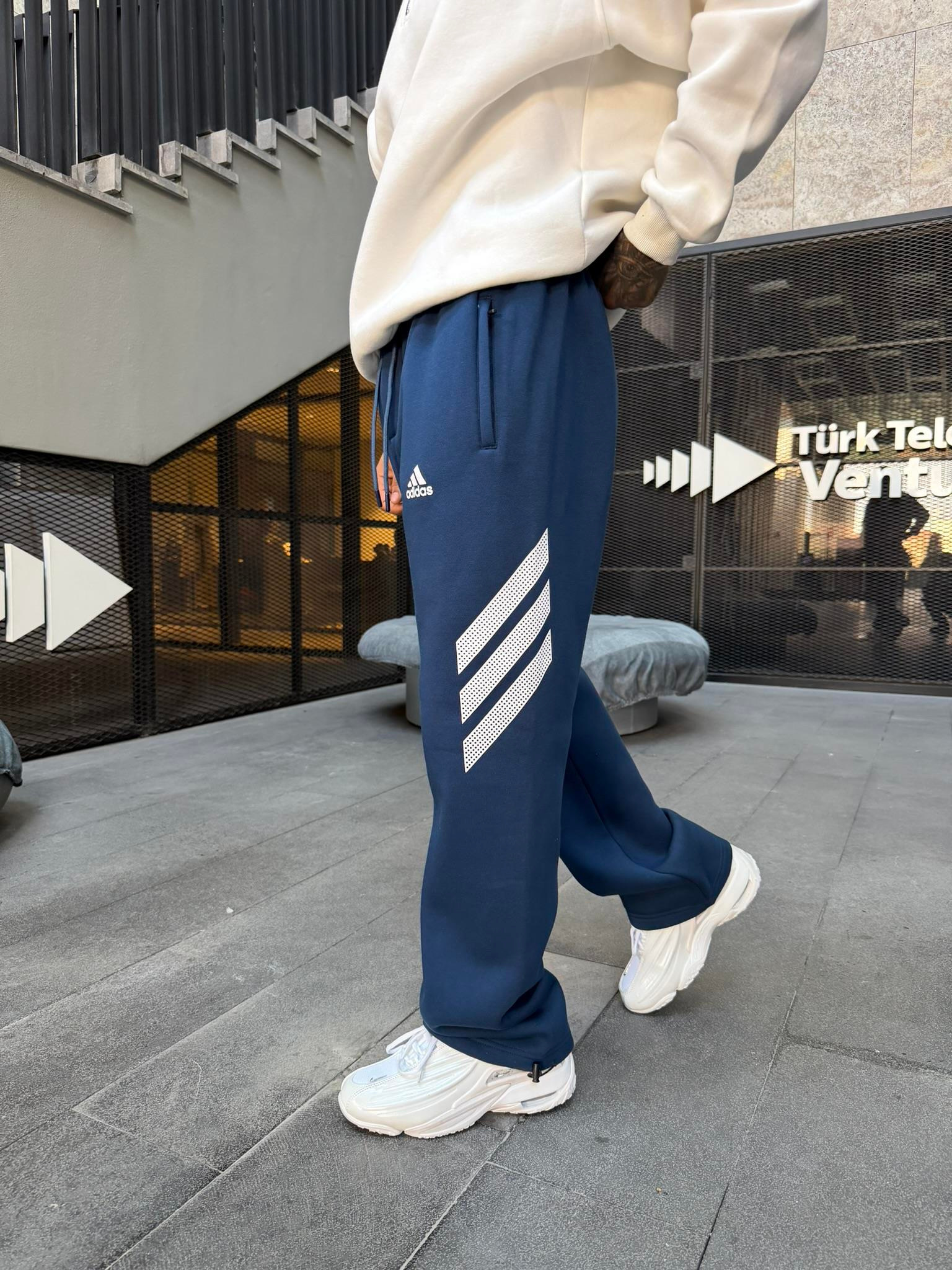 3 İplik Premium Yan Şerit Baskı Eşofman - İndigo