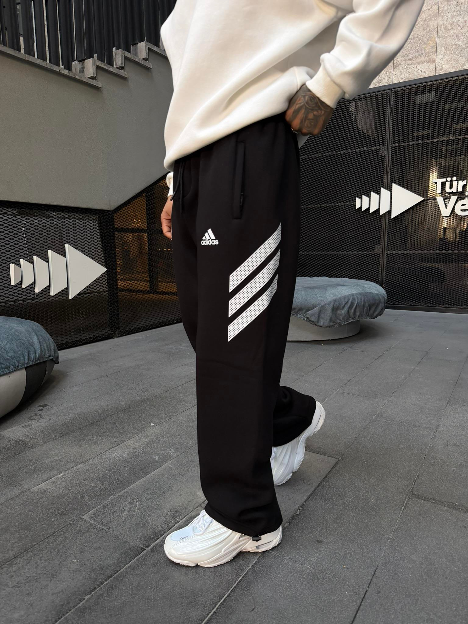 3 İplik Premium Yan Şerit Baskı Eşofman - Siyah