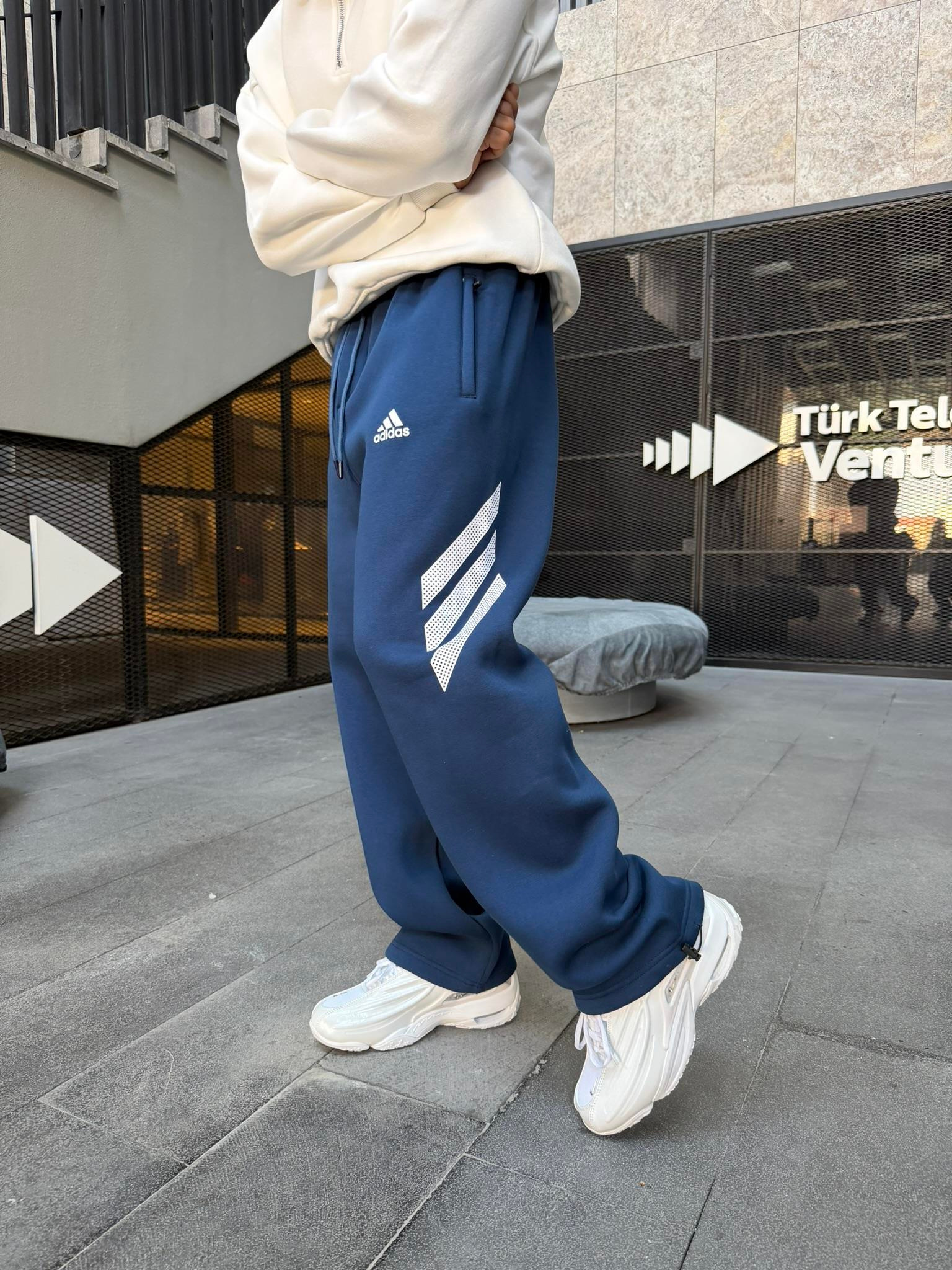 3 İplik Premium Yan Şerit Baskı Eşofman - İndigo