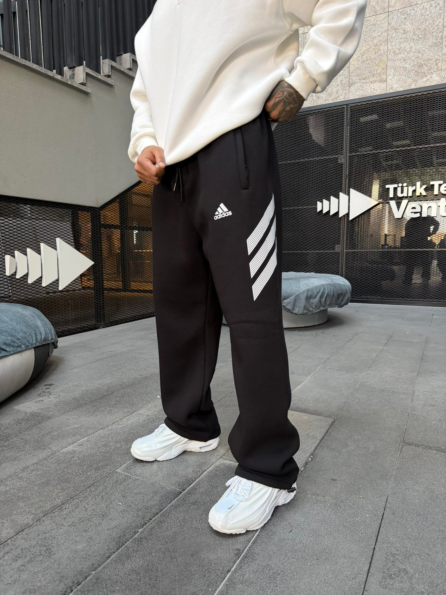 3 İplik Premium Yan Şerit Baskı Eşofman - Siyah