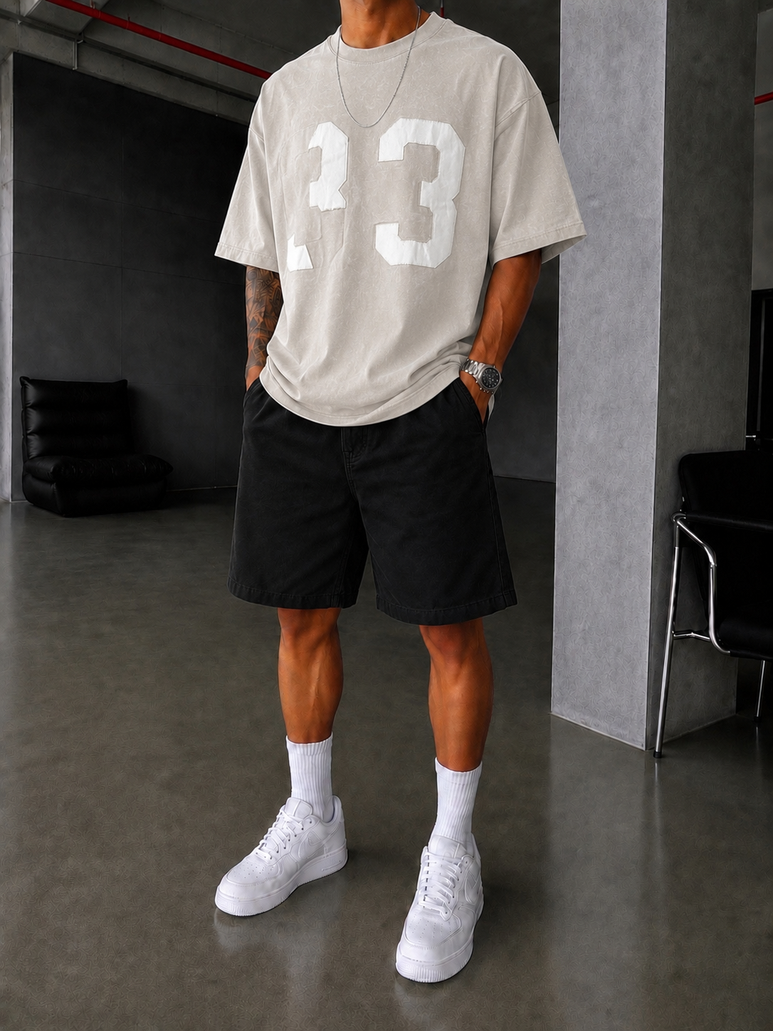 33 Pacht Detaylı Oversize T-Shirt - Bej