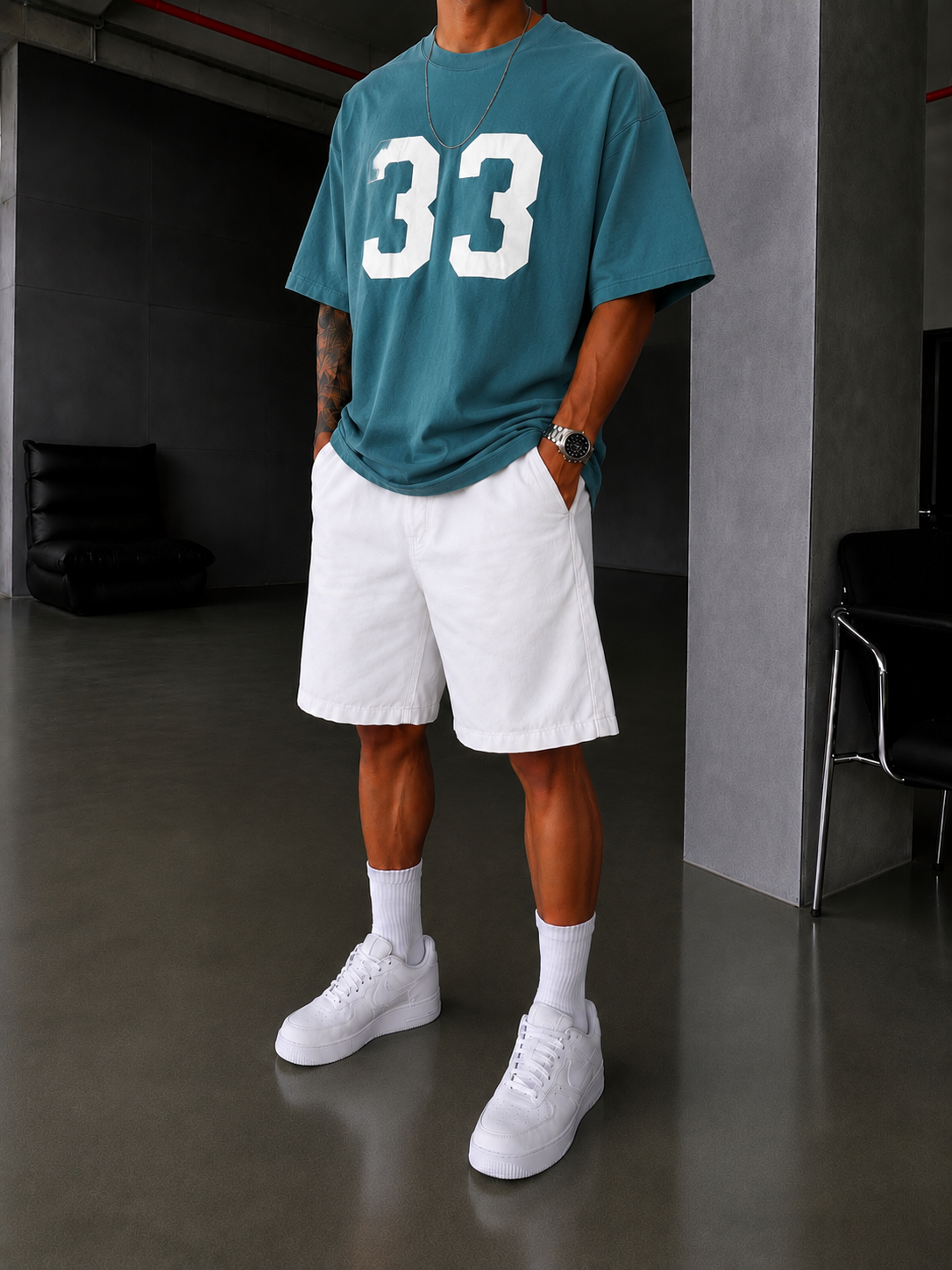 33 Pacht Detaylı Oversize T-Shirt - Yeşil