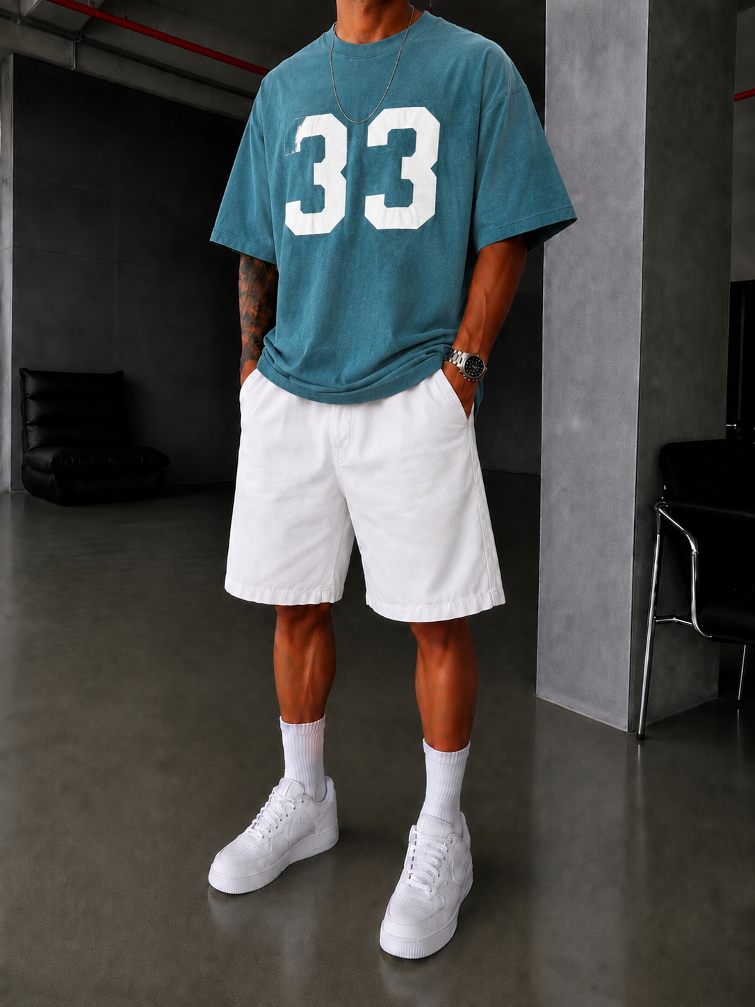 33 Pacht Detaylı Oversize T-Shirt - Yeşil