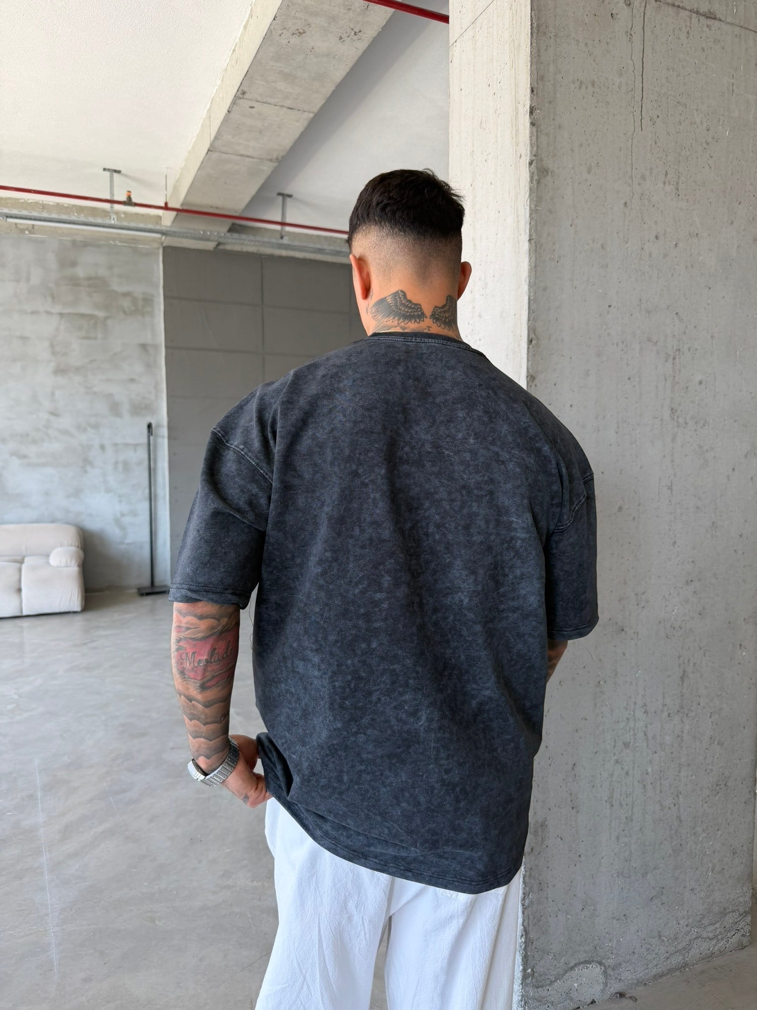 362 Premium Acid Yıkama Basic T-Shirt - Siyah