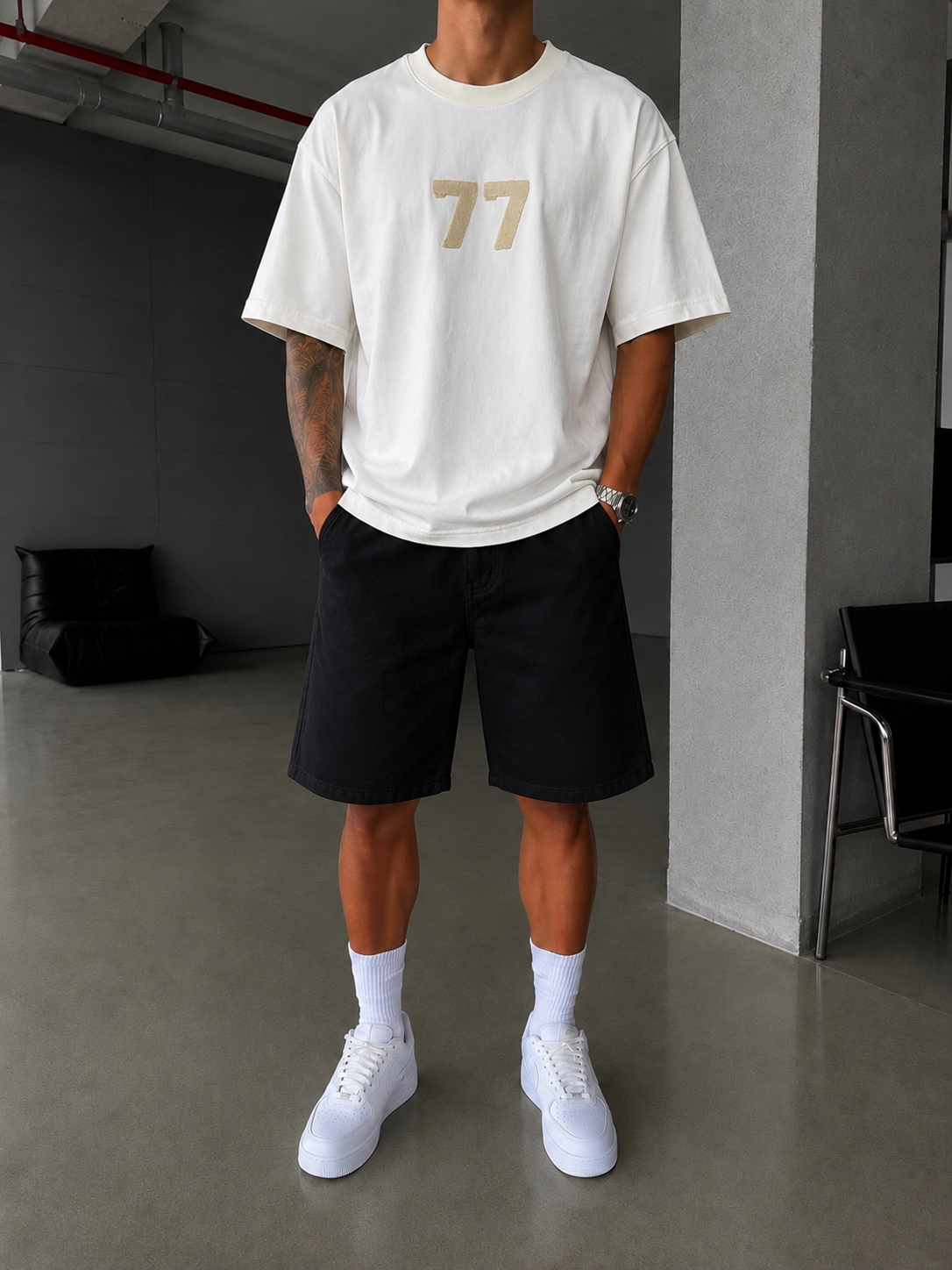 77 Nakışlı Premium Yıkamalı T-Shirt