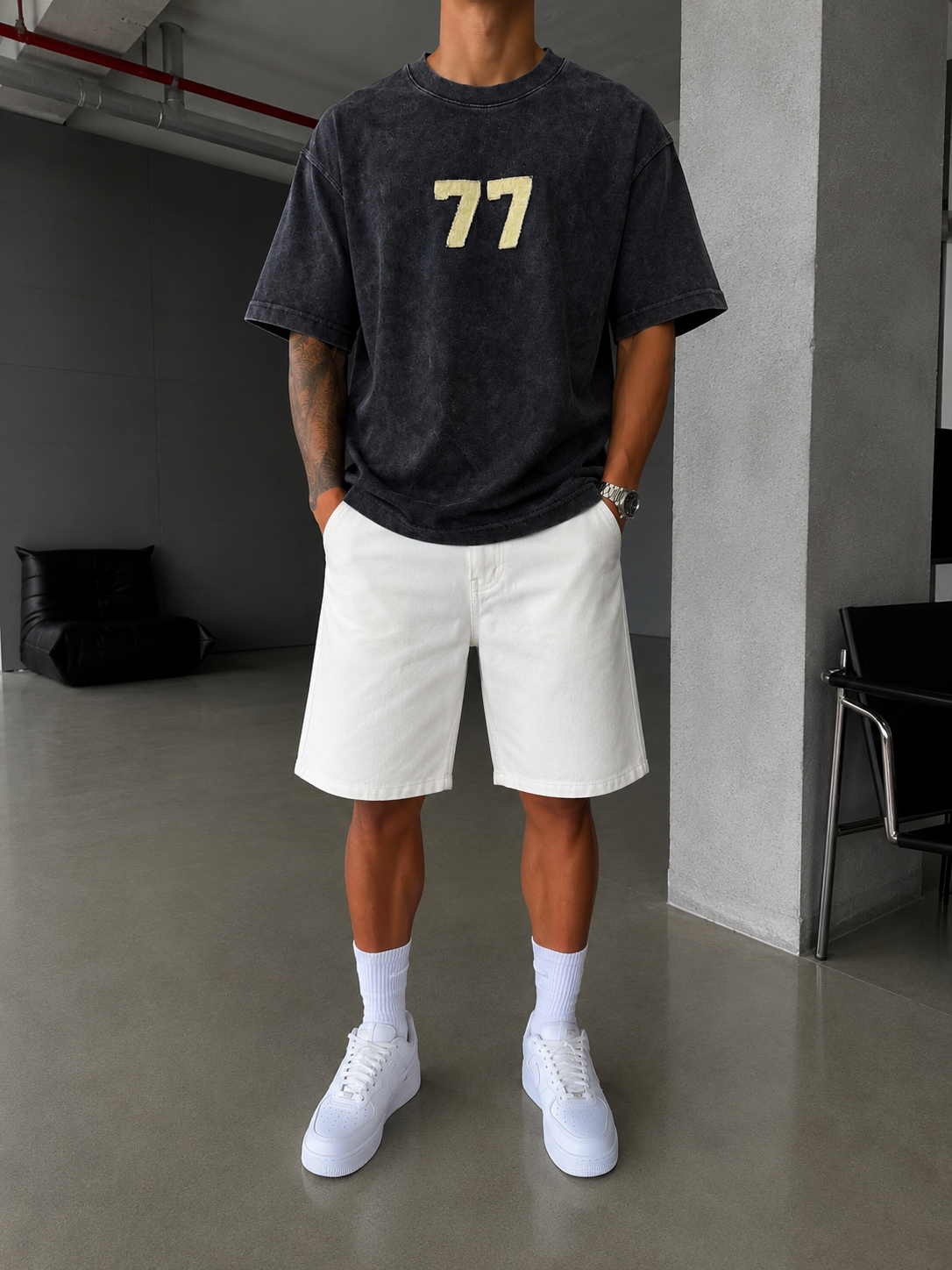 77 Nakışlı Premium Yıkamalı T-Shirt