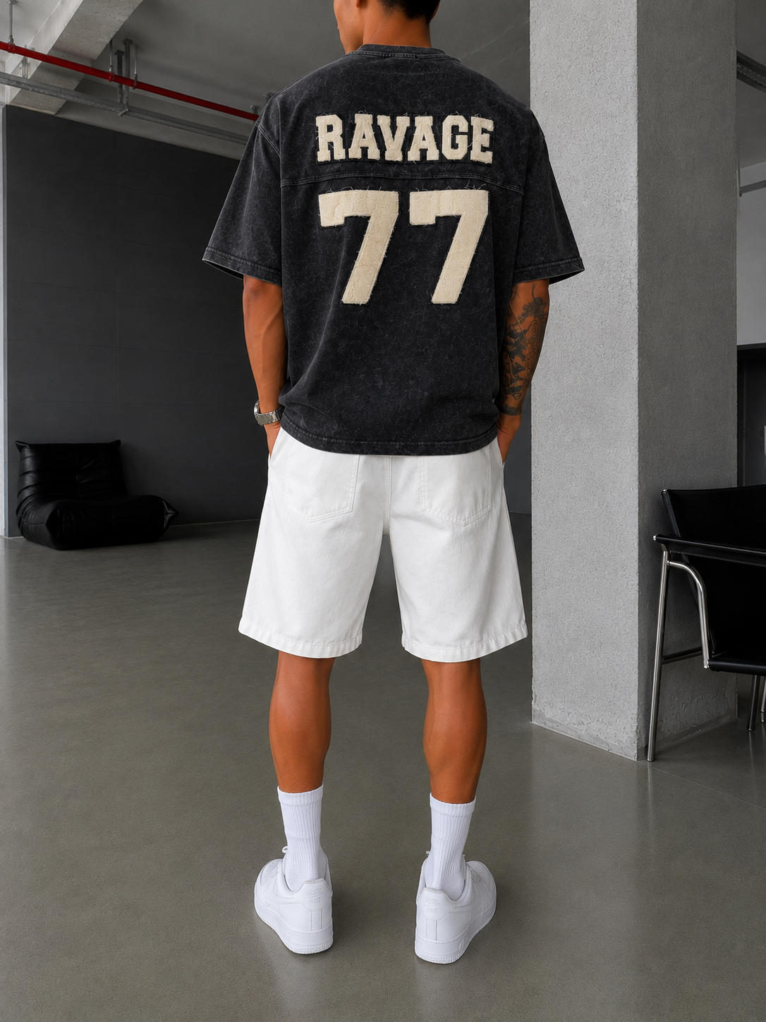 77 Nakışlı Premium Yıkamalı T-Shirt