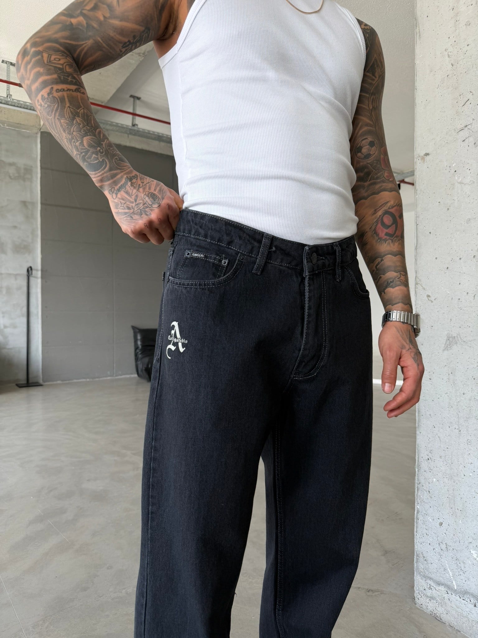 A Nakışlı Basic Premium Baggy Pantolon - Antrasit