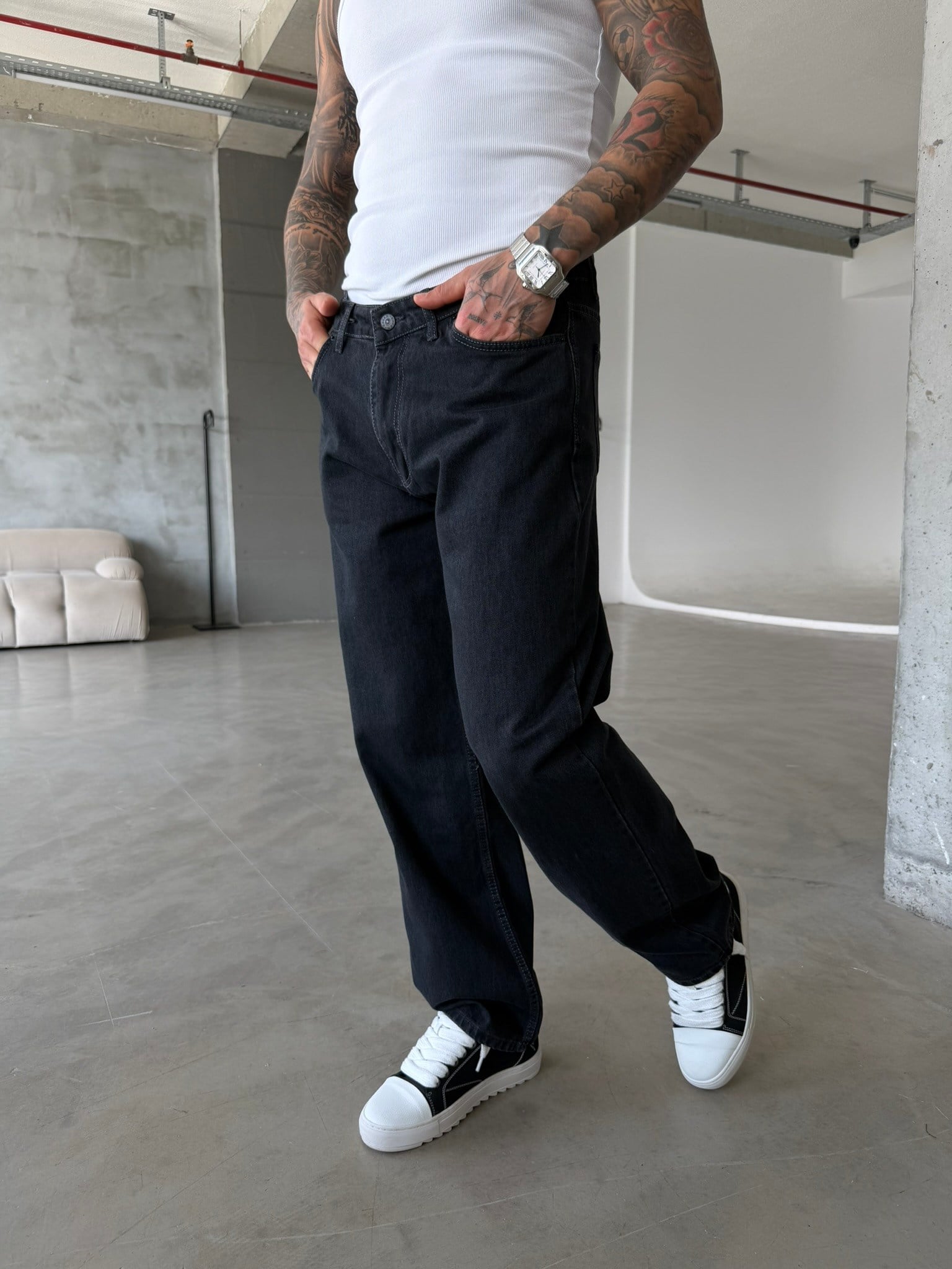 A Nakışlı Basic Premium Baggy Pantolon - Antrasit