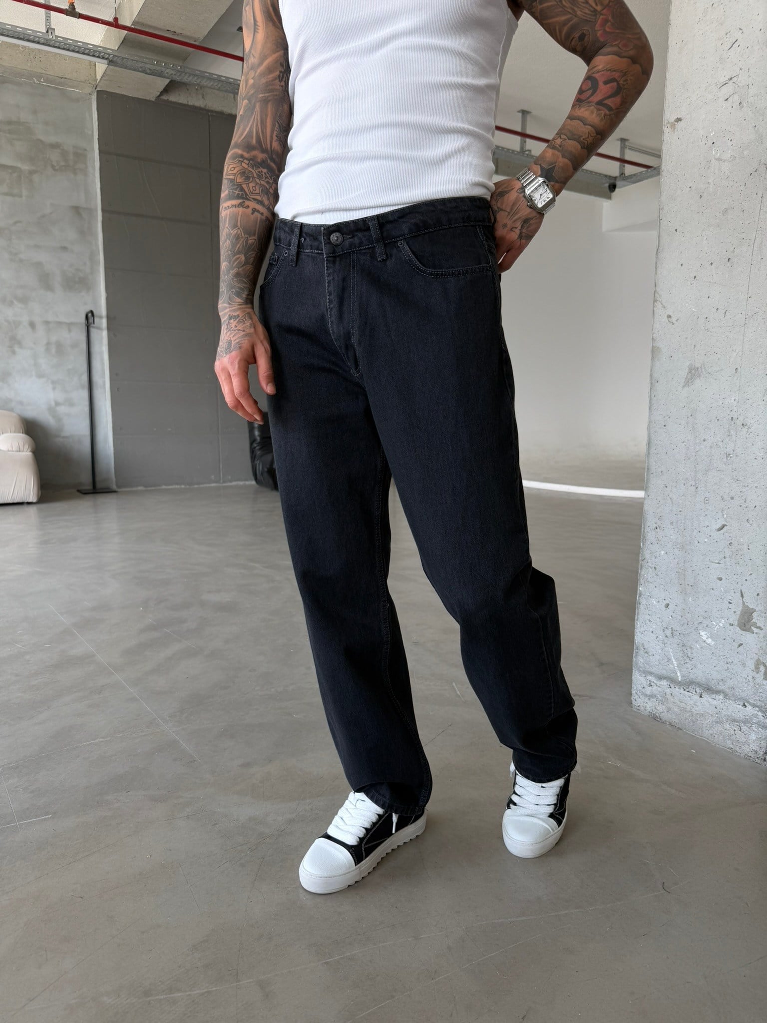 A Nakışlı Basic Premium Baggy Pantolon - Antrasit